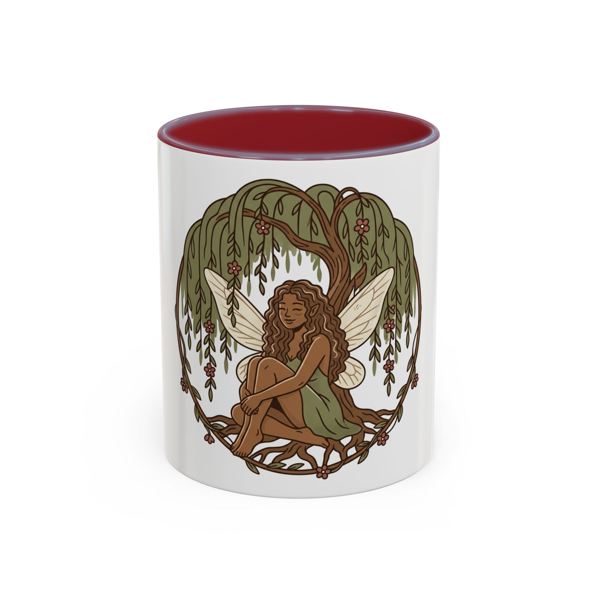 Fairy Willow Coffee Mug — Rustic Brown-Skinned Fairy Illustration (11/15oz)