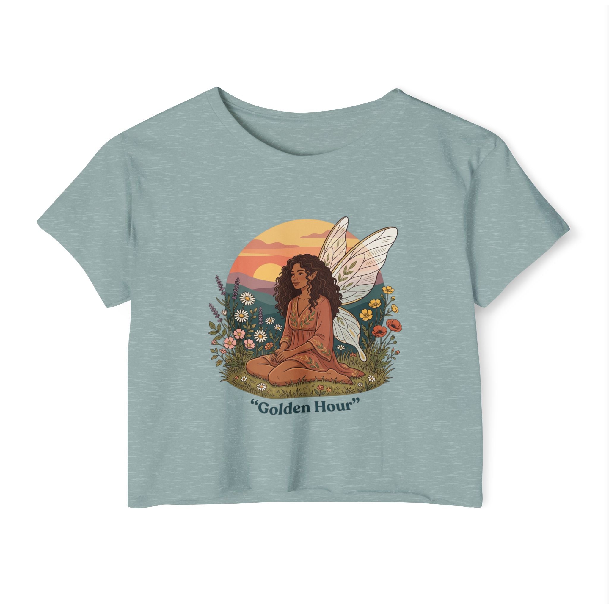 Golden Hour Fairy Crop Top — Women's Festival Graphic Tee