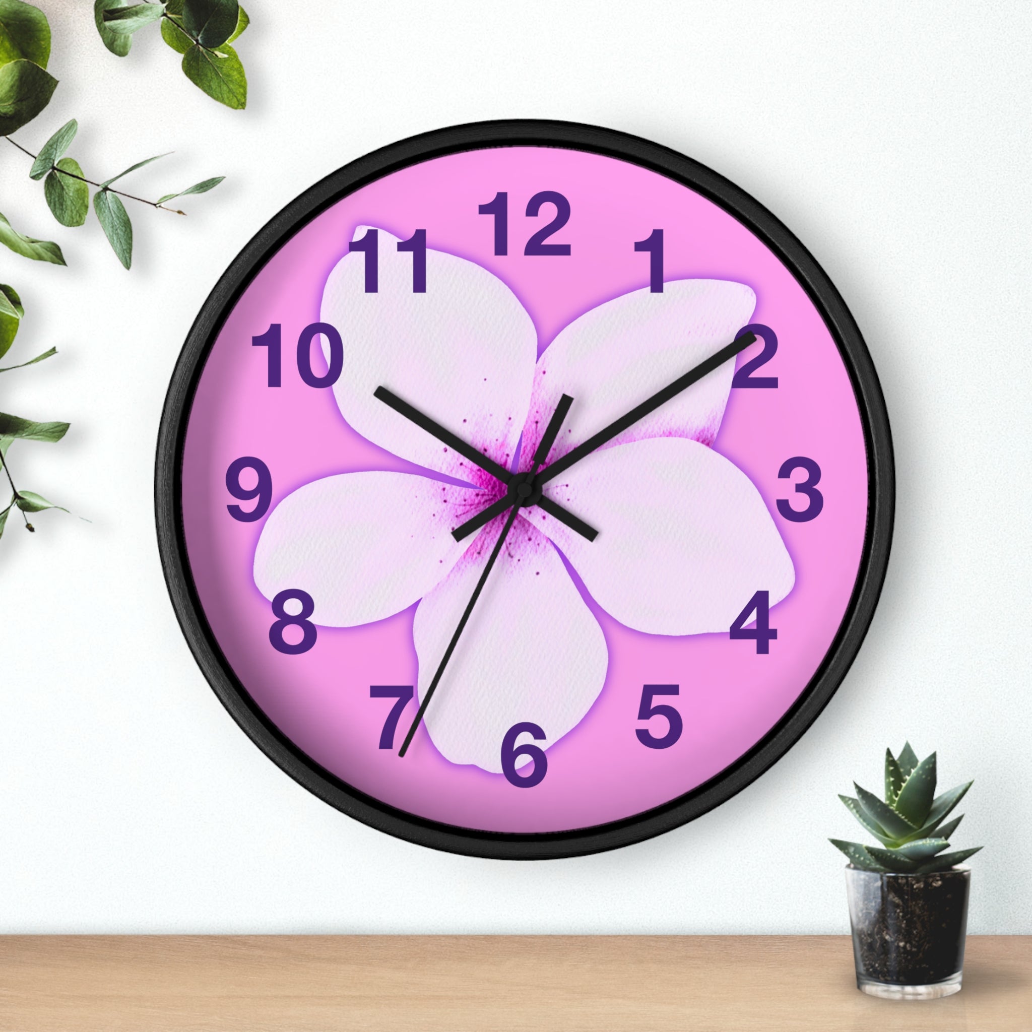 Pink Plumeria Wall Clock — Tropical Floral Decorative Clock