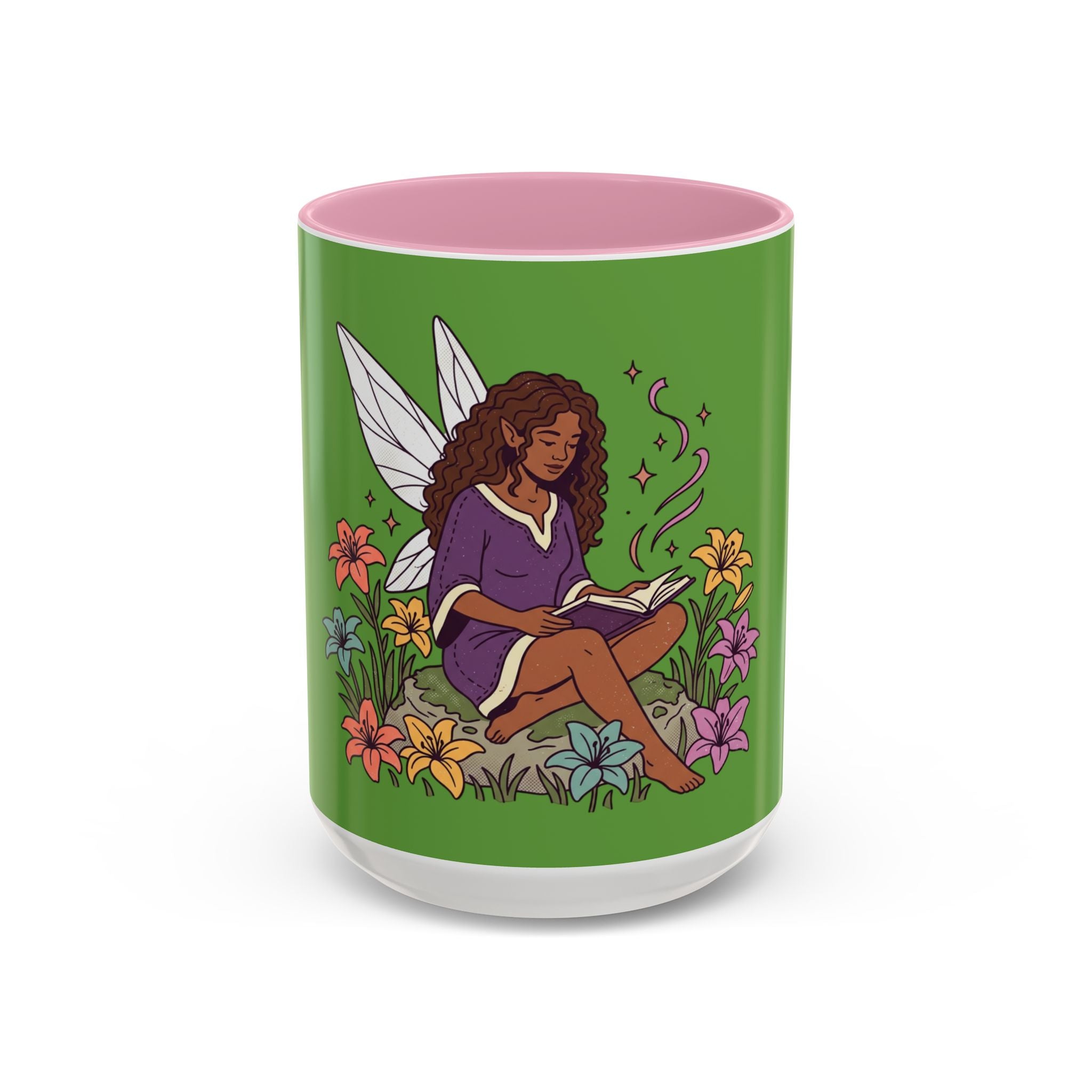 Fairy Reading Mug — Whimsical Floral Coffee Cup (11oz & 15oz)