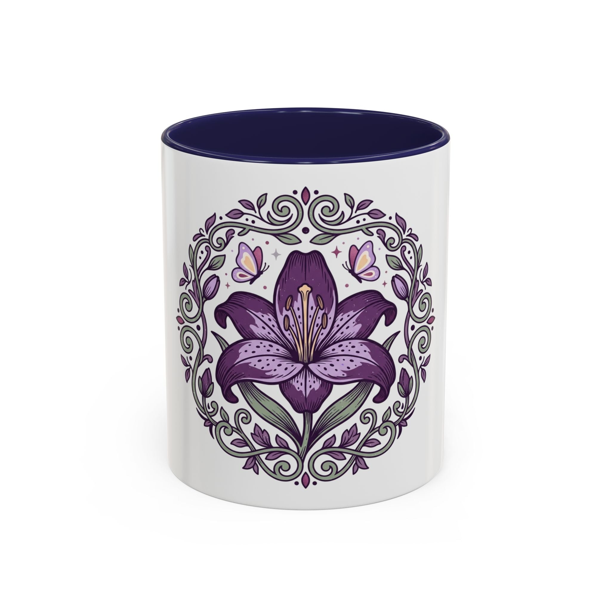 Purple Lily Accent Coffee Mug — Floral Boho Tea & Coffee Cup (11/15oz)