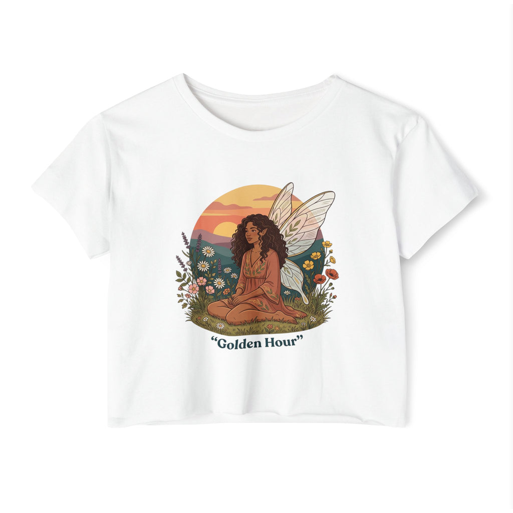 Golden Hour Fairy Crop Top — Women's Festival Graphic Tee