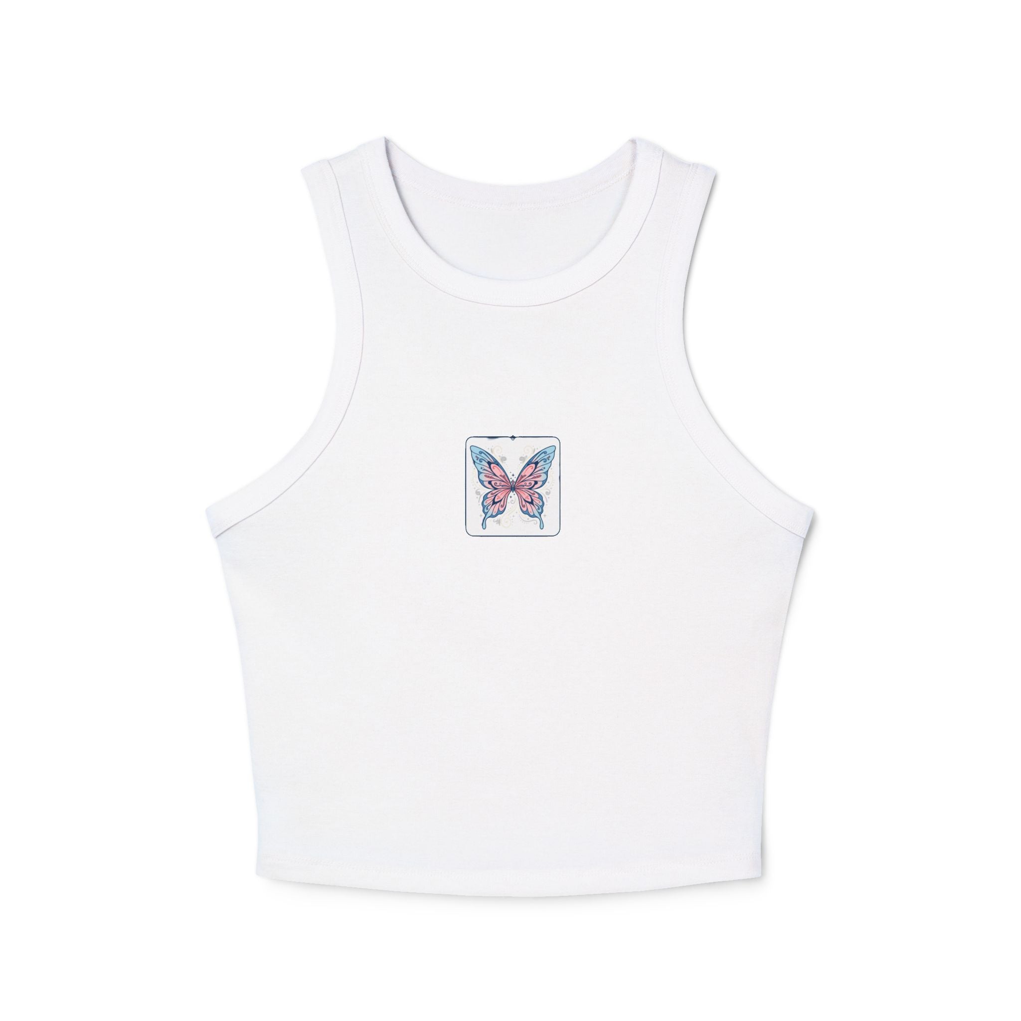 Butterfly Mini Patch Racer Tank — Women's Micro Rib Crop Top