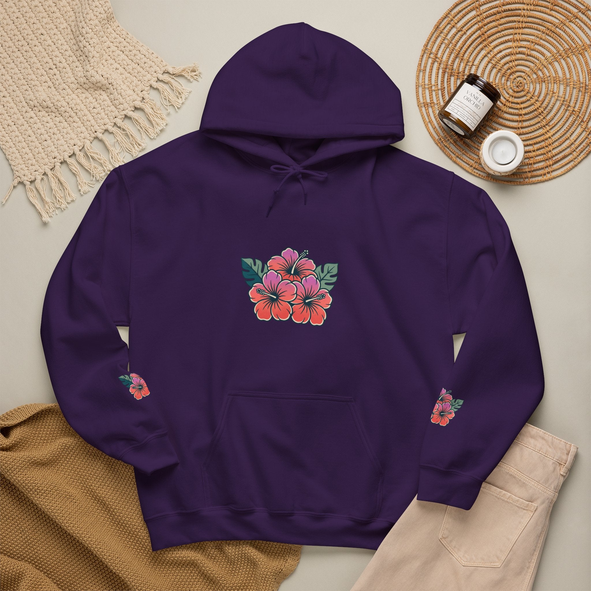 Hibiscus Floral Hoodie — Tropical Flower Graphic Sweatshirt