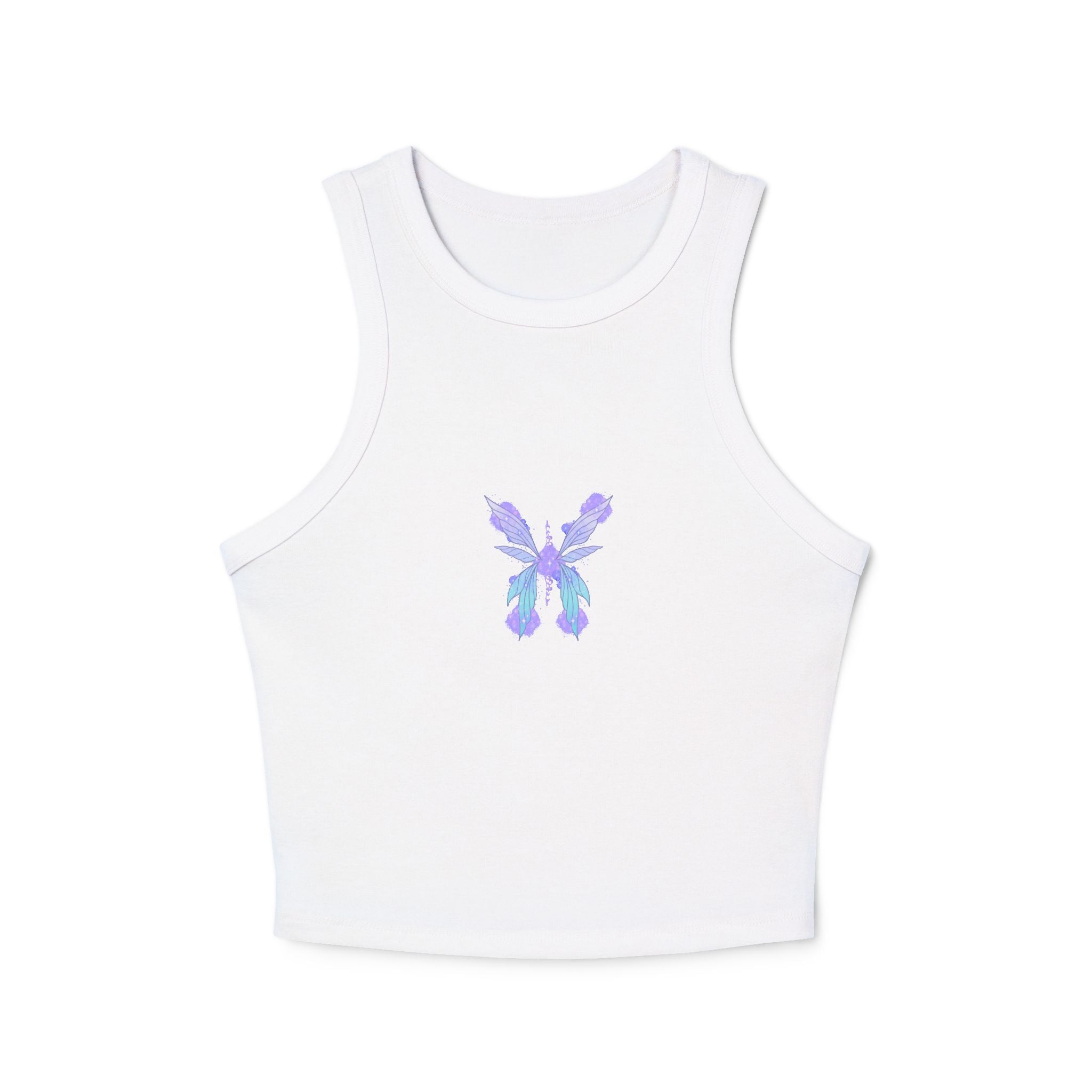 Butterfly Iris Racer Tank — Women's Micro Rib Cropped Tank Top