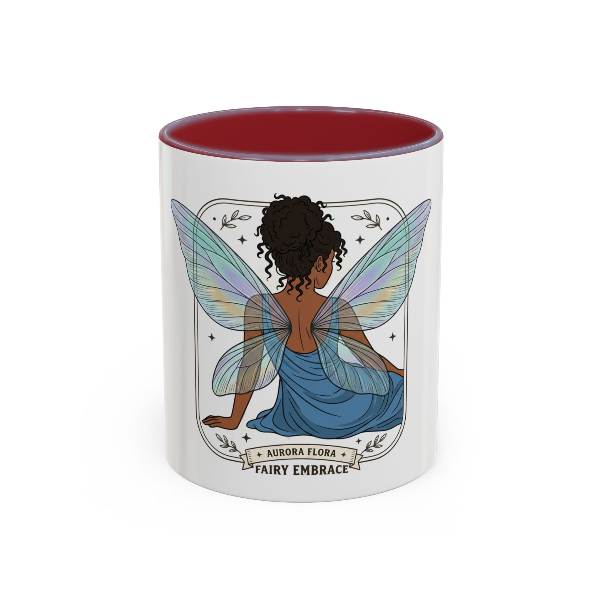Fairy Embrace Accent Coffee Mug — Aurora Flora Black-Handled 11/15oz