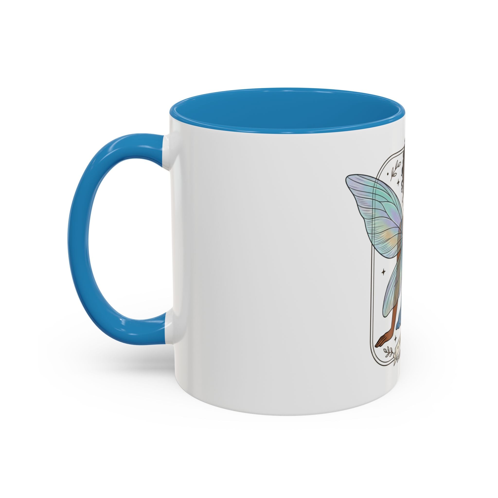 Fairy Embrace Accent Coffee Mug — Aurora Flora Black-Handled 11/15oz