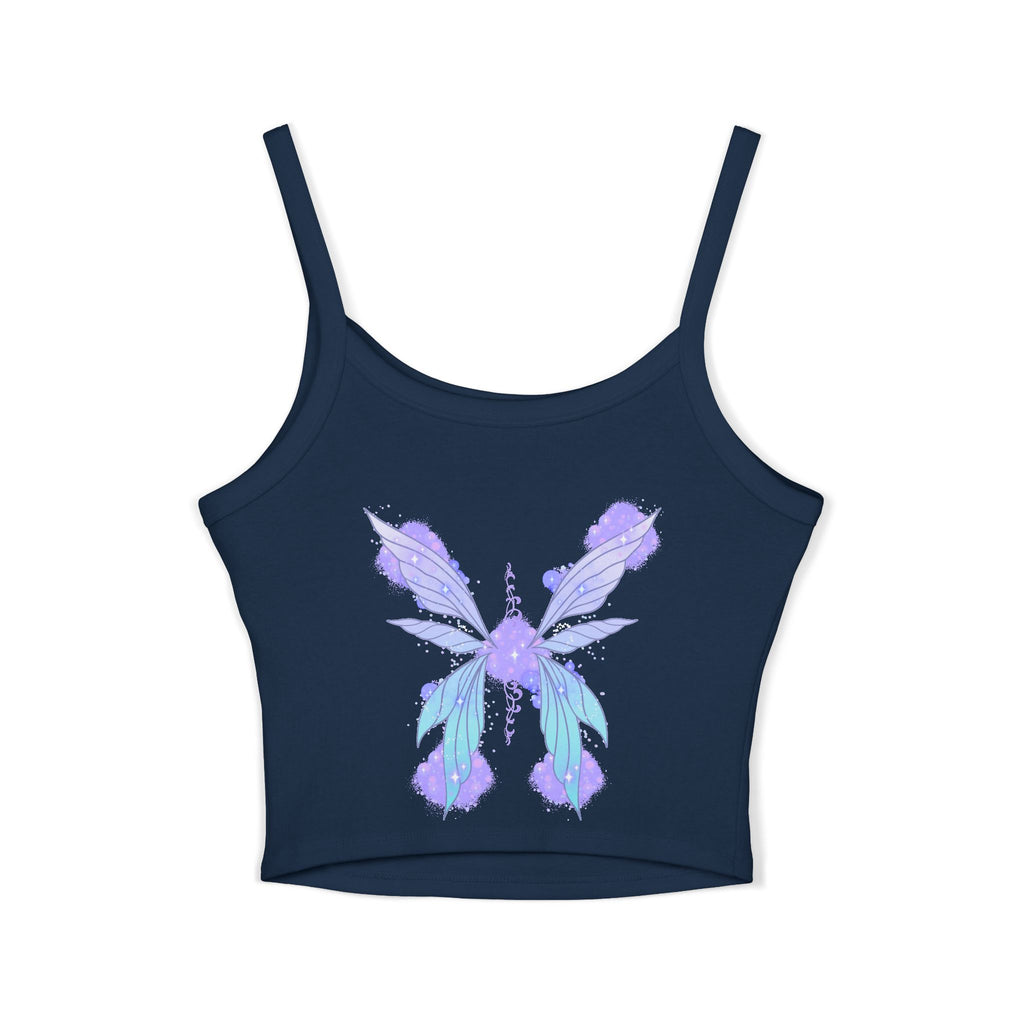 Butterfly Watercolor Crop Tank Top — Lavender Blue Feminine Spaghetti Strap