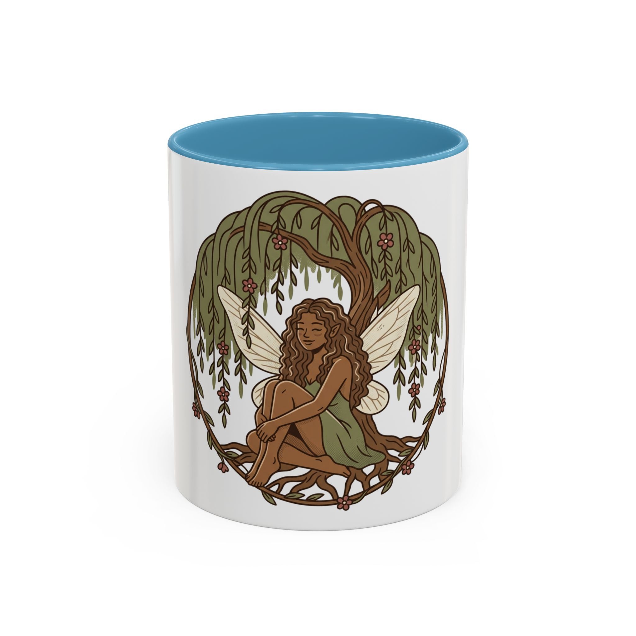 Fairy Willow Coffee Mug — Rustic Brown-Skinned Fairy Illustration (11/15oz)