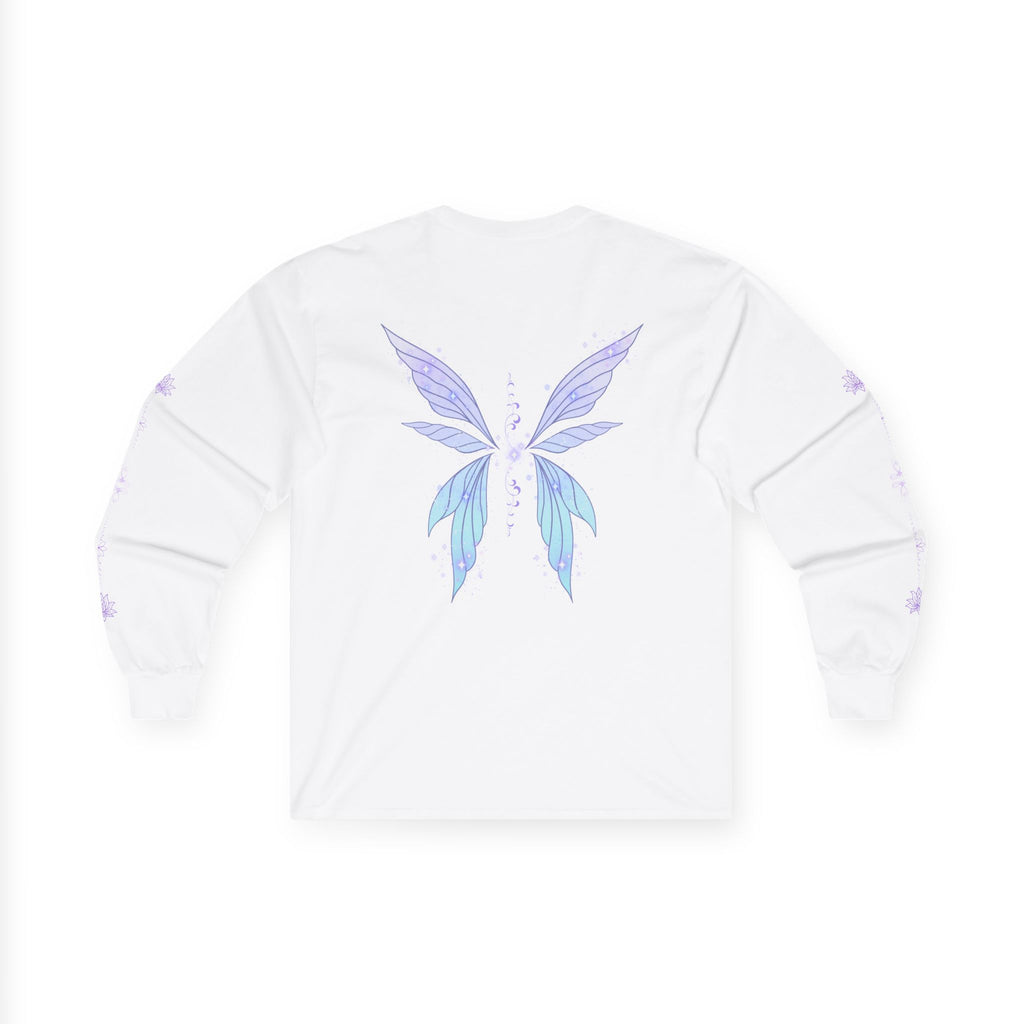Butterfly Wings Long Sleeve Tee — Pastel Blue & Lavender Chest and Back Print