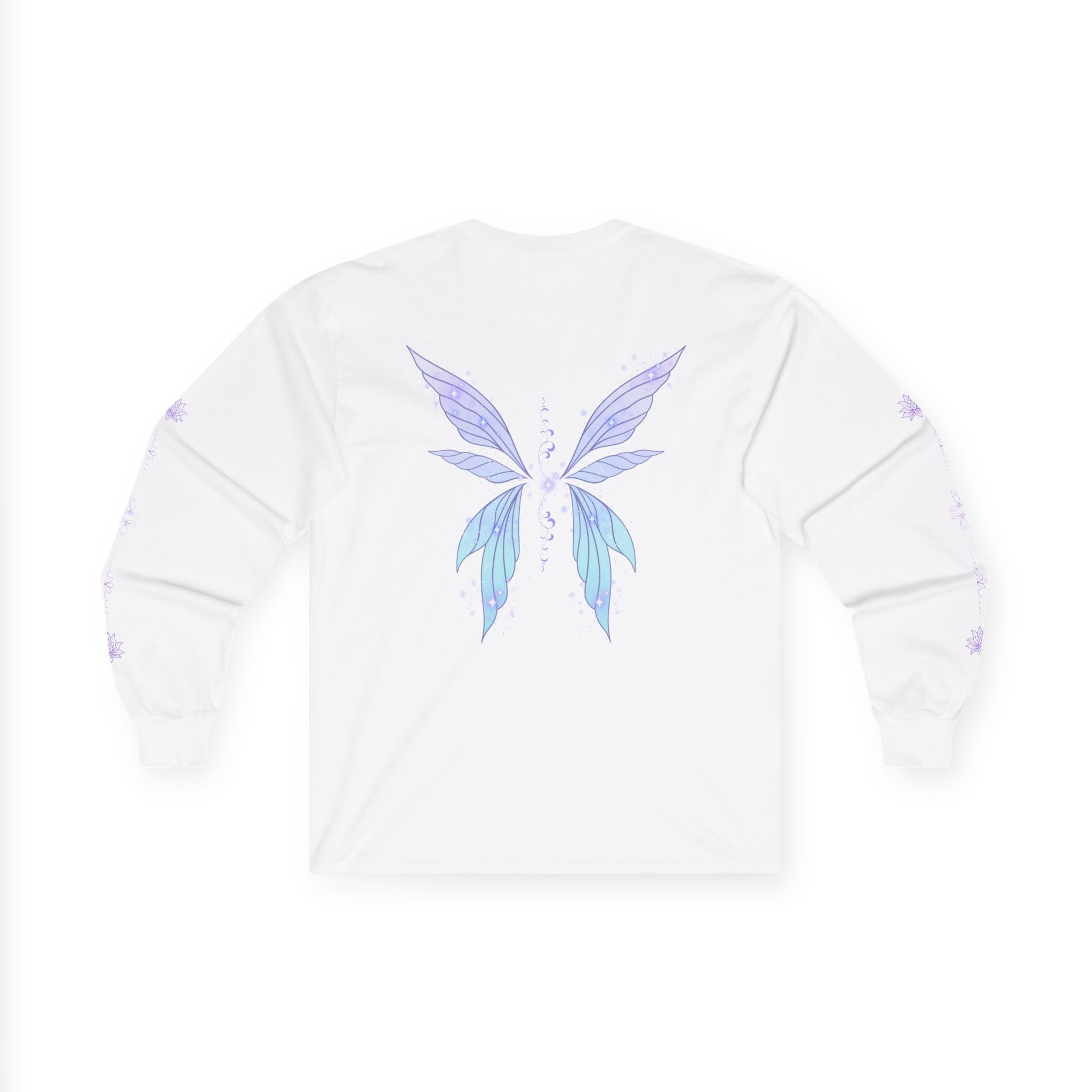 Butterfly Wings Long Sleeve Tee — Pastel Blue & Lavender Chest and Back Print