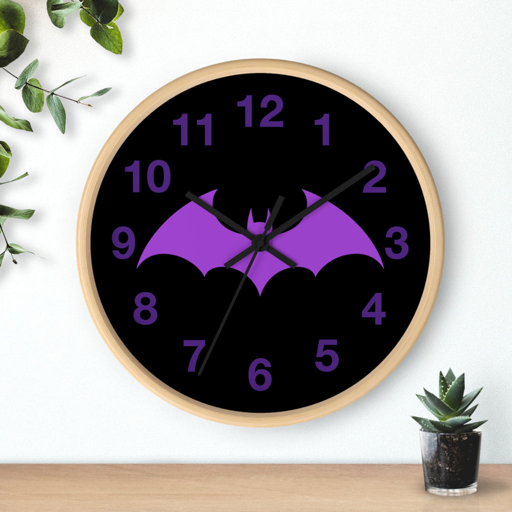 Purple Bat Wall Clock – Gothic Vampire Night Décor