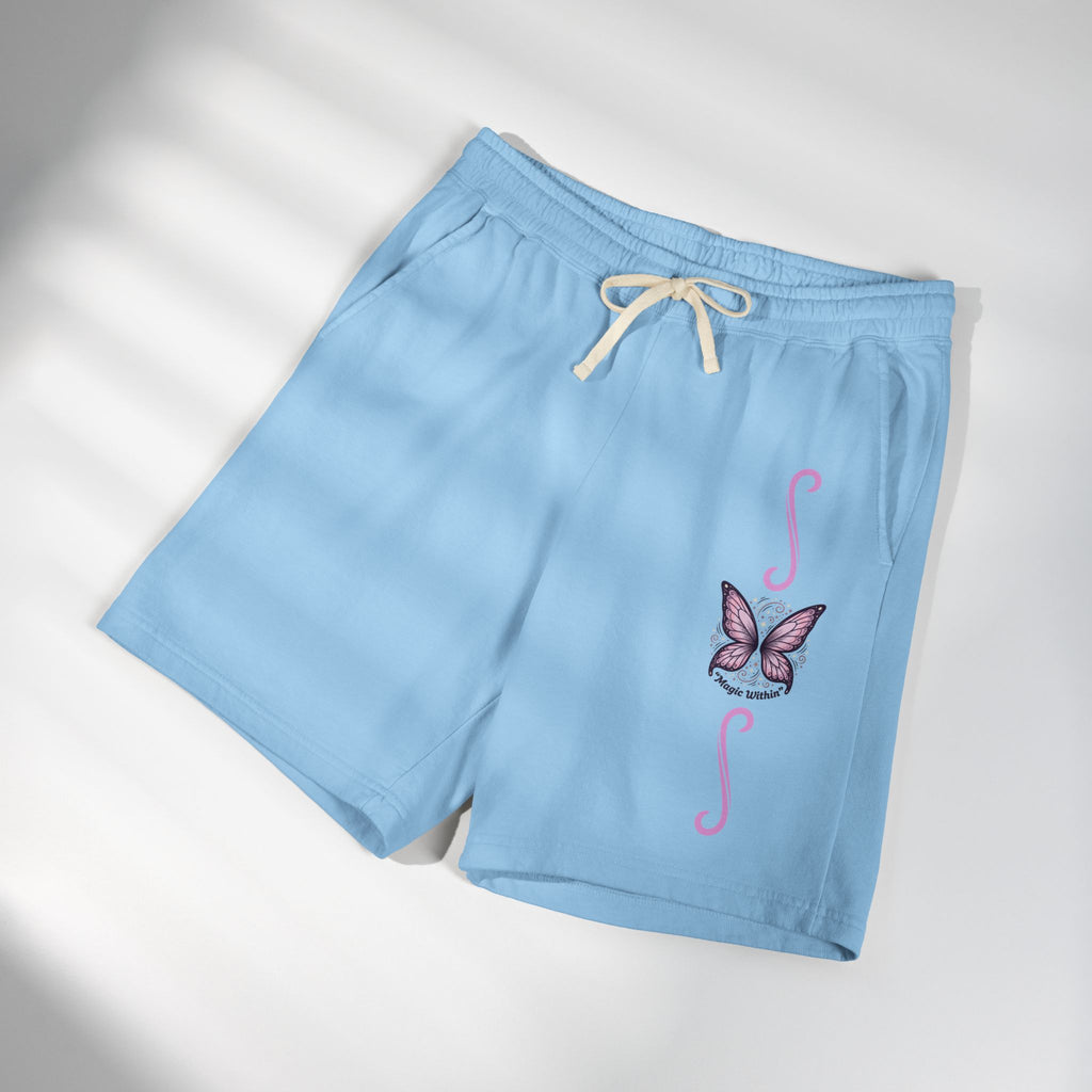 Butterfly Accent Sweat Shorts — Lightweight Garment-Dyed Fleece