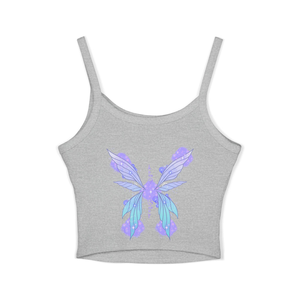 Butterfly Watercolor Crop Tank Top — Lavender Blue Feminine Spaghetti Strap