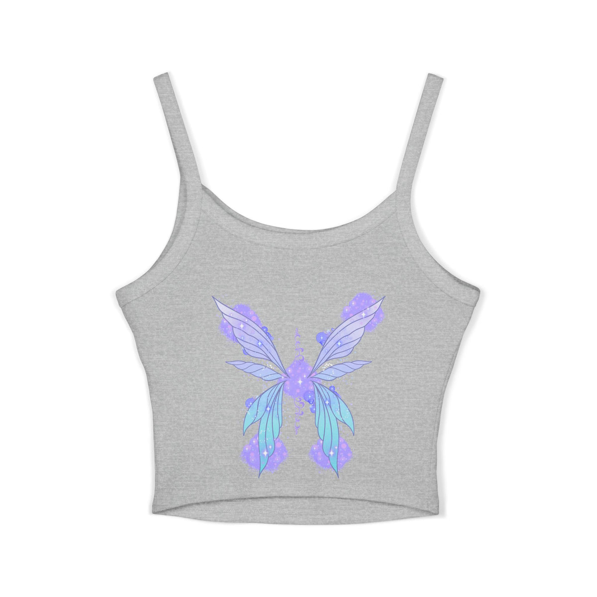 Butterfly Watercolor Crop Tank Top — Lavender Blue Feminine Spaghetti Strap