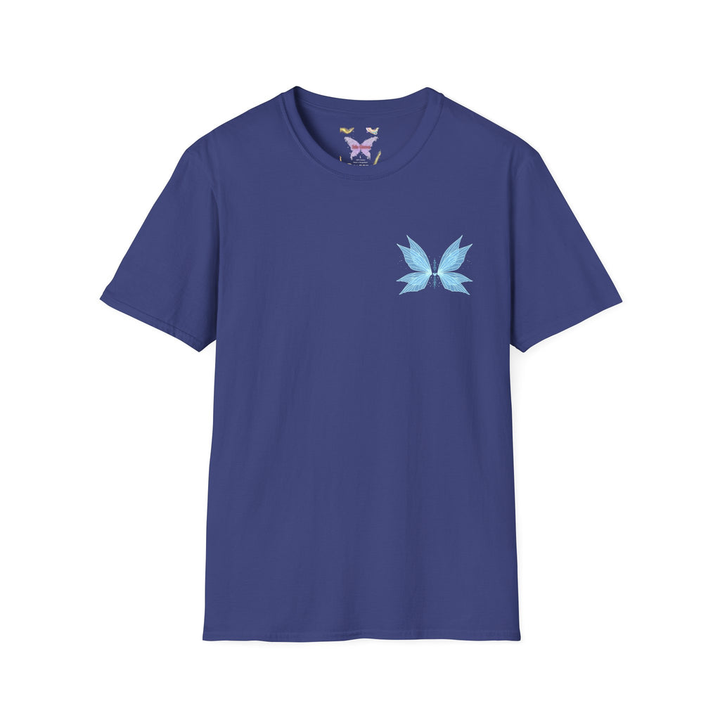 Blue Watercolor Butterfly Tee — Minimal Chest Graphic T-Shirt