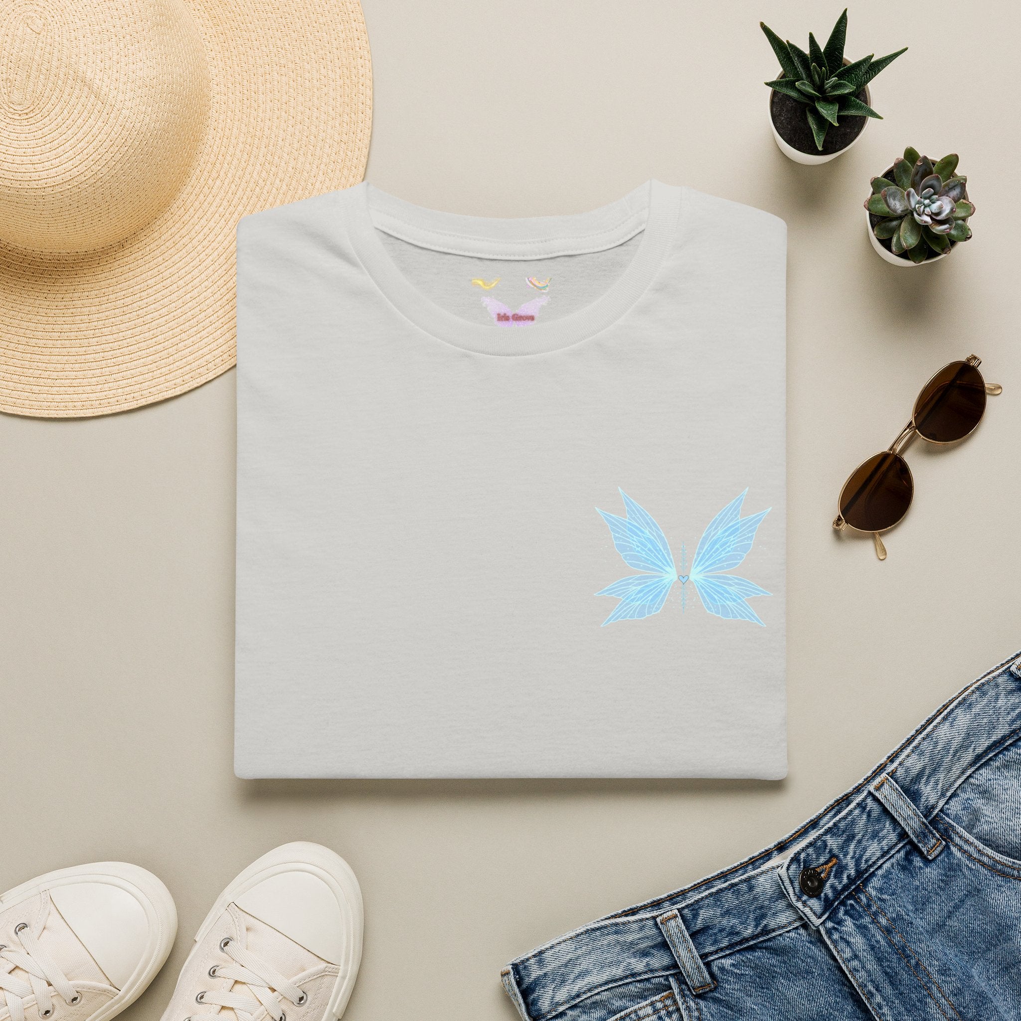 Blue Watercolor Butterfly Tee — Minimal Chest Graphic T-Shirt