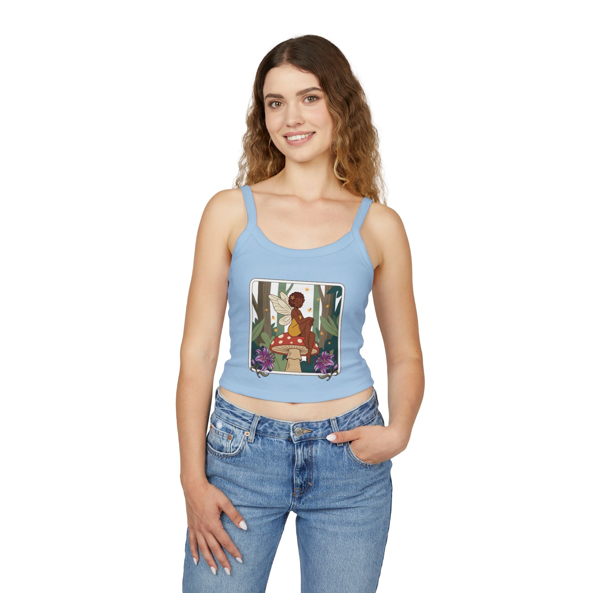 Fairy Mushroom Tank Top - Whimsical Forest Fairy Graphic Crop