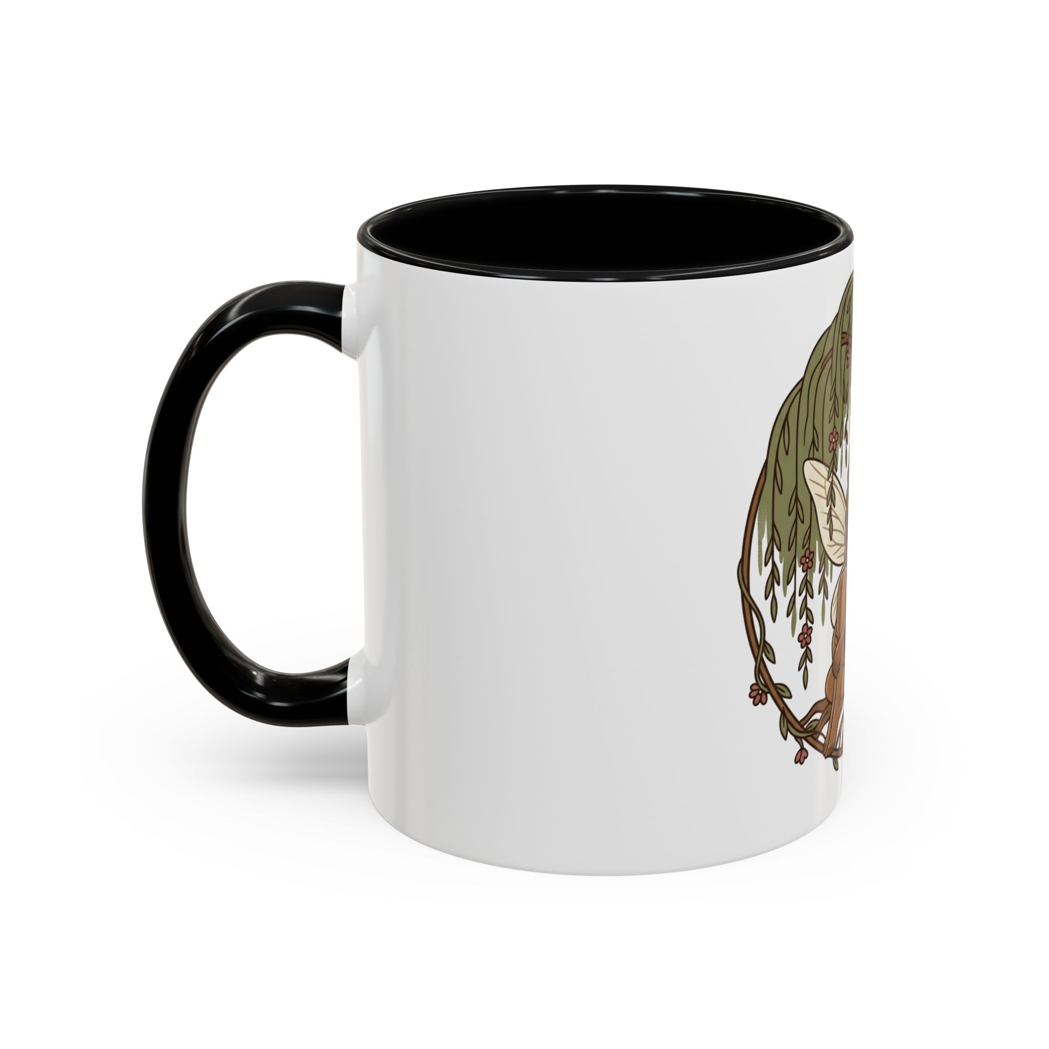 Fairy Willow Coffee Mug — Rustic Brown-Skinned Fairy Illustration (11/15oz)