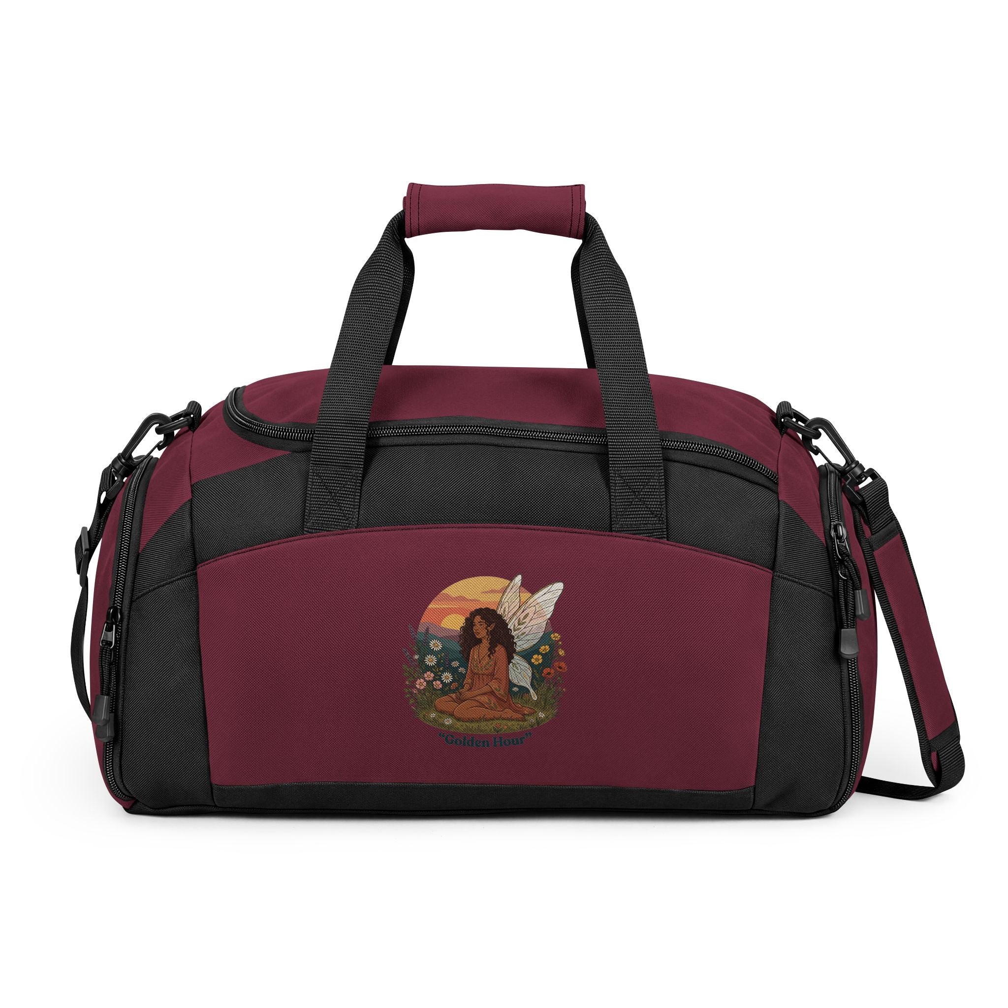 Gym Bag — Boho Sunset Goddess Duffle with Butterfly & Floral Artwork
