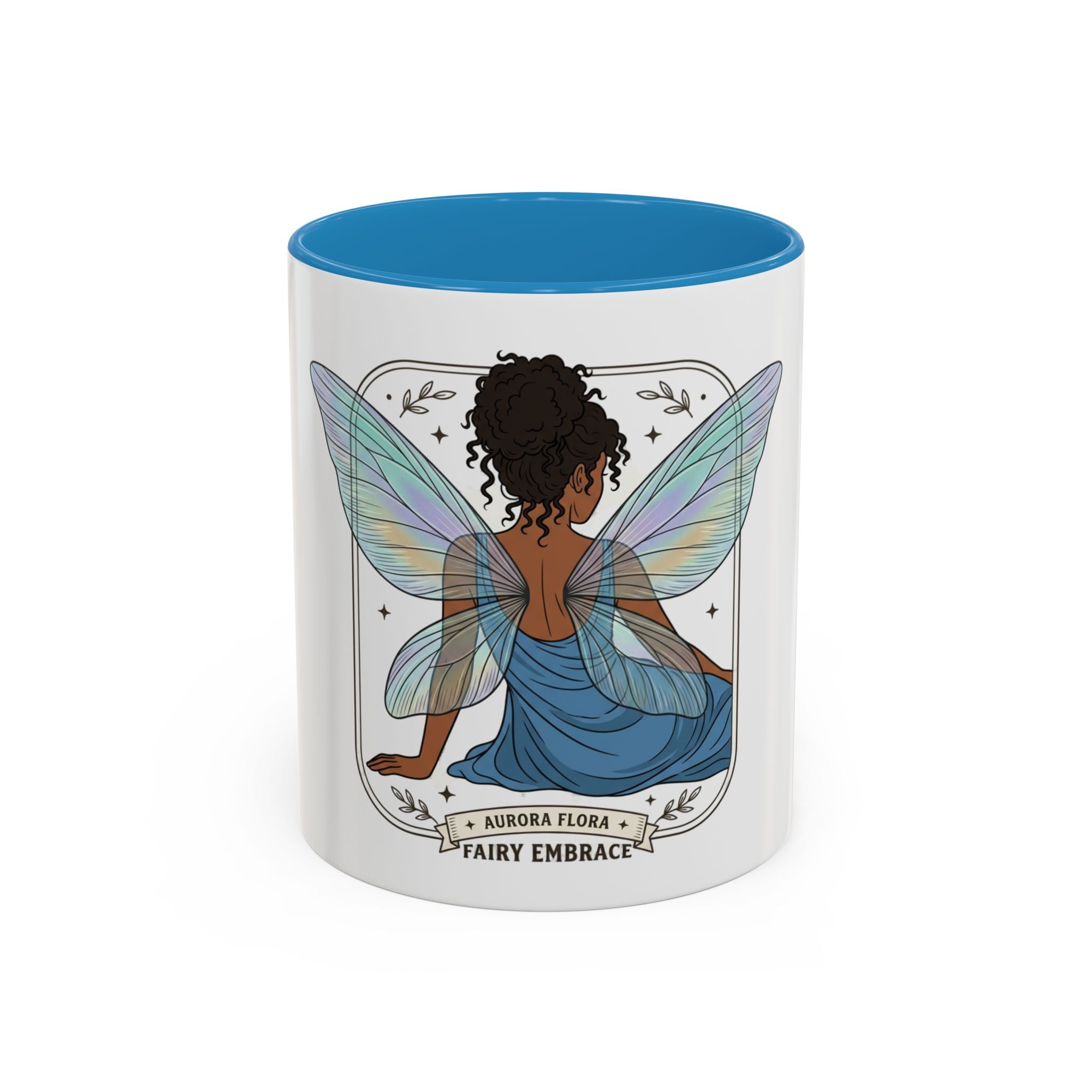Fairy Embrace Accent Coffee Mug — Aurora Flora Black-Handled 11/15oz