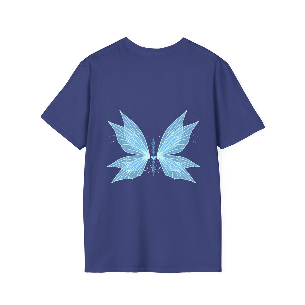 Blue Watercolor Butterfly Tee — Minimal Chest Graphic T-Shirt