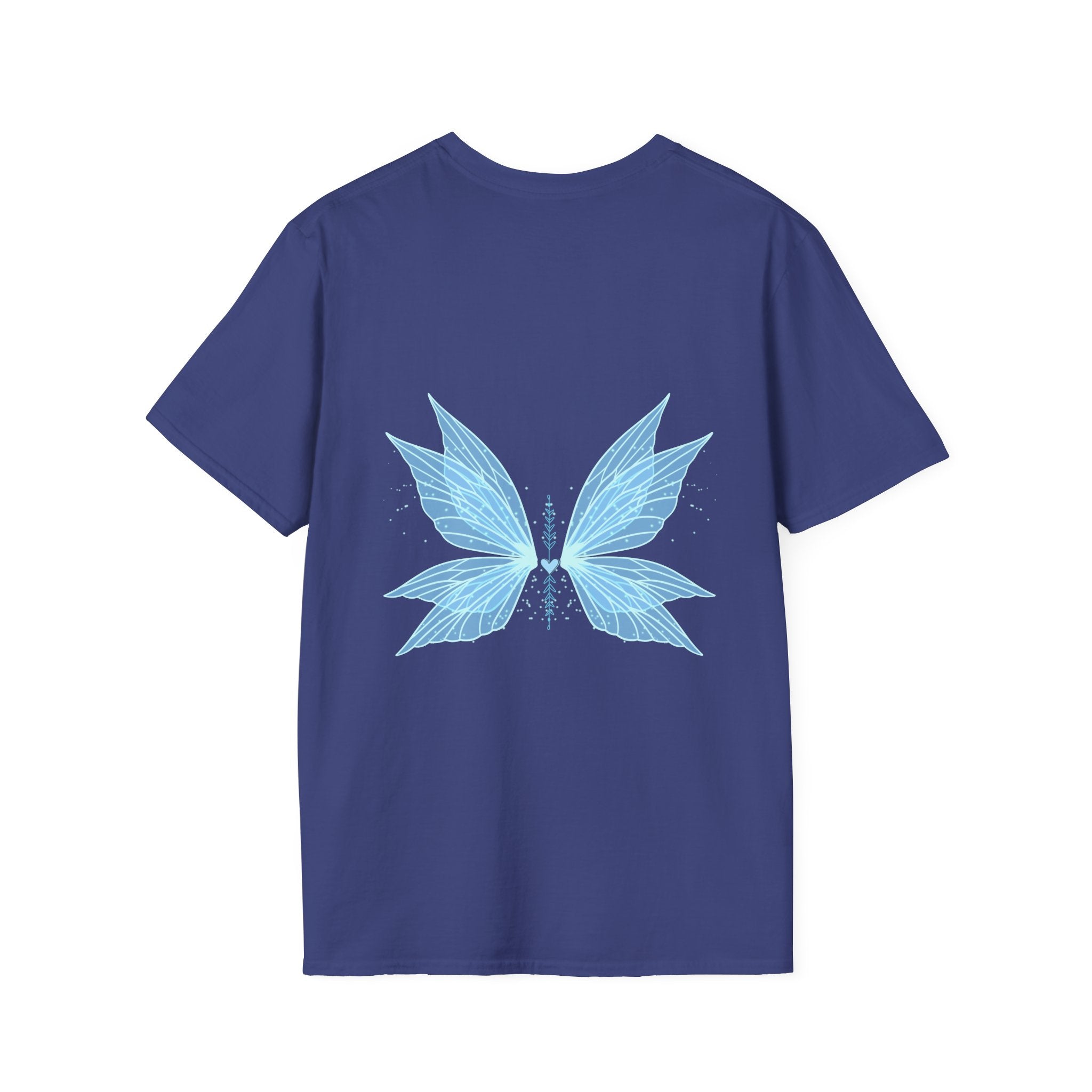 Blue Watercolor Butterfly Tee — Minimal Chest Graphic T-Shirt