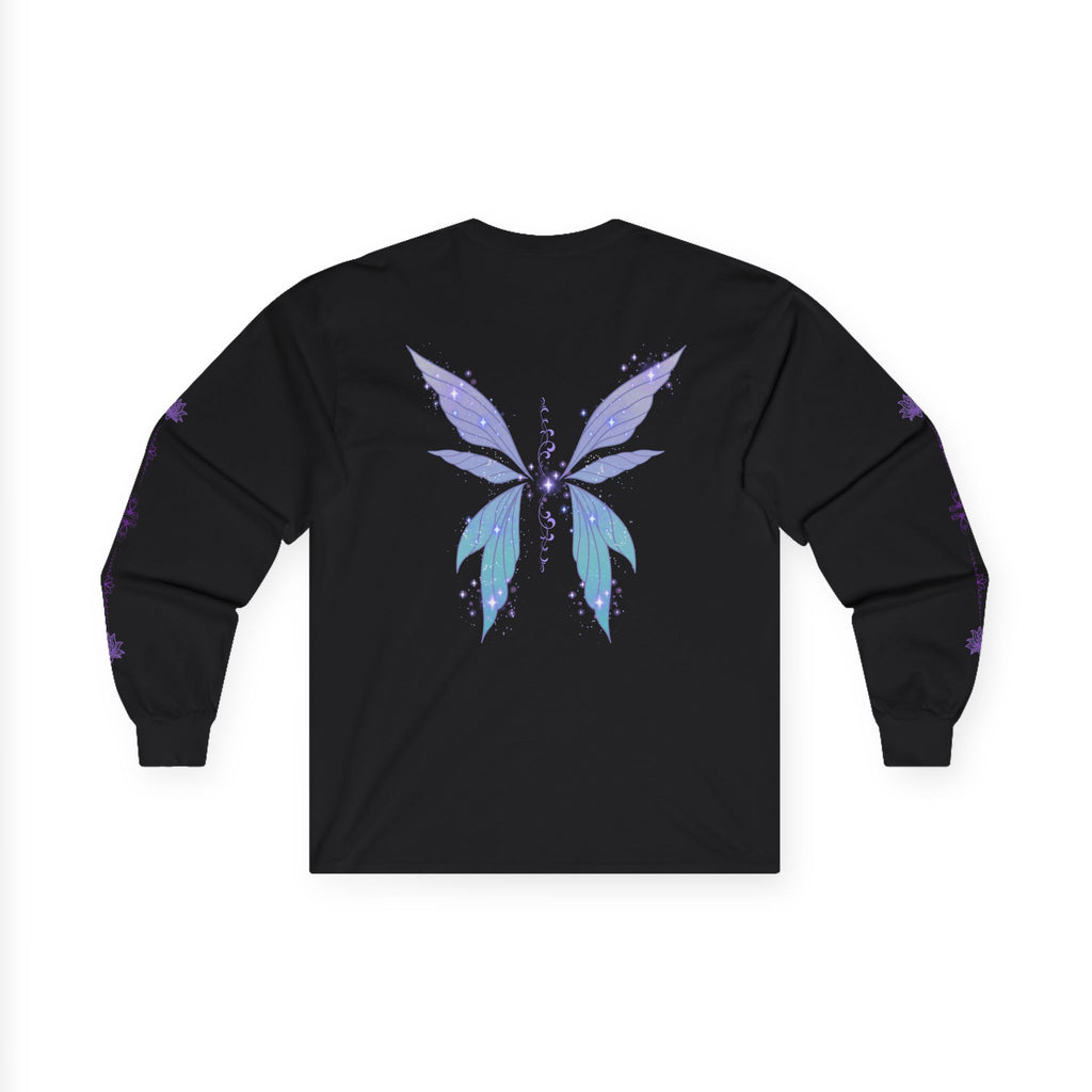 Butterfly Wings Long Sleeve Tee — Pastel Blue & Lavender Chest and Back Print