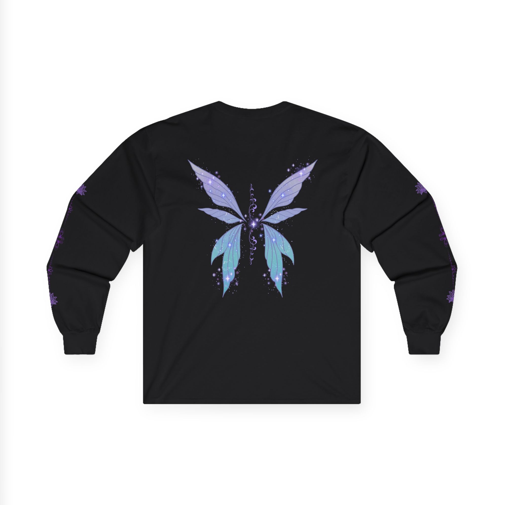 Butterfly Wings Long Sleeve Tee — Pastel Blue & Lavender Chest and Back Print