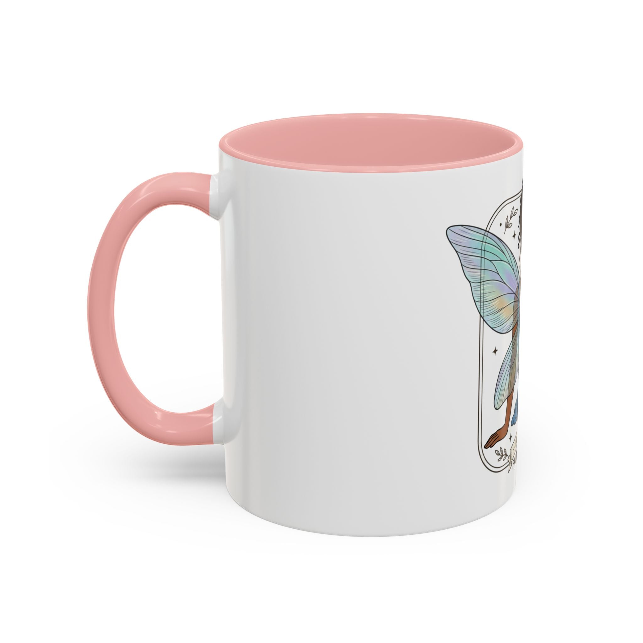 Fairy Embrace Accent Coffee Mug — Aurora Flora Black-Handled 11/15oz