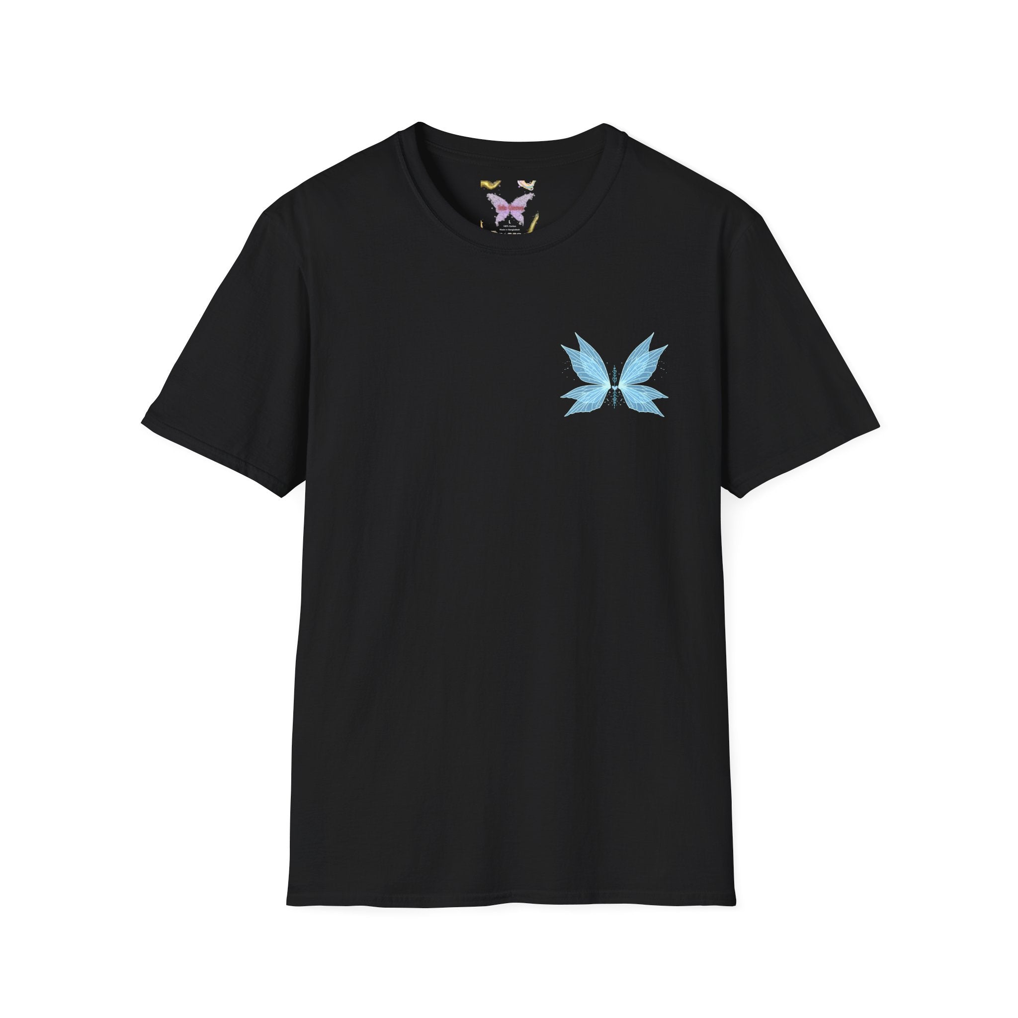 Blue Watercolor Butterfly Tee — Minimal Chest Graphic T-Shirt