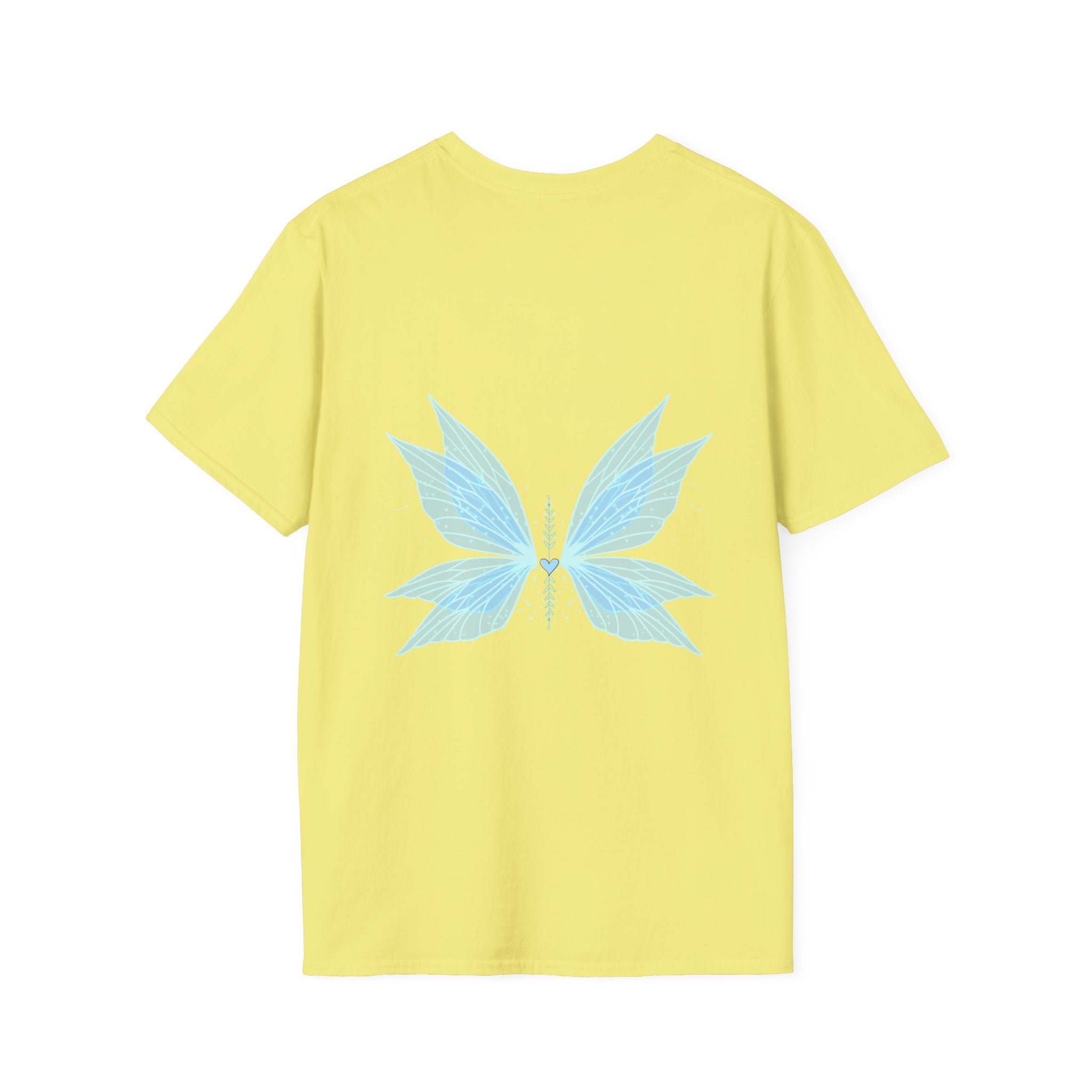Blue Watercolor Butterfly Tee — Minimal Chest Graphic T-Shirt