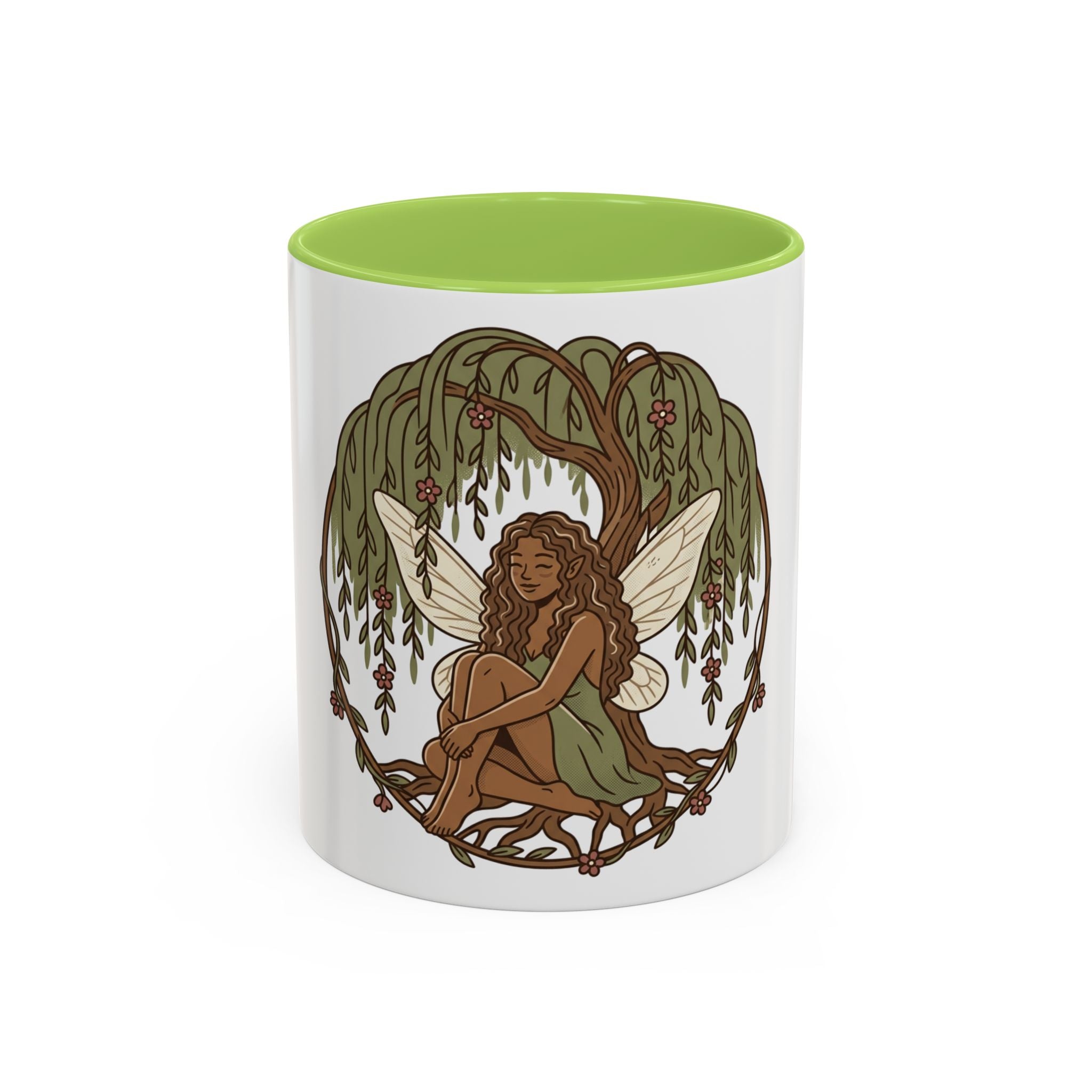Fairy Willow Coffee Mug — Rustic Brown-Skinned Fairy Illustration (11/15oz)