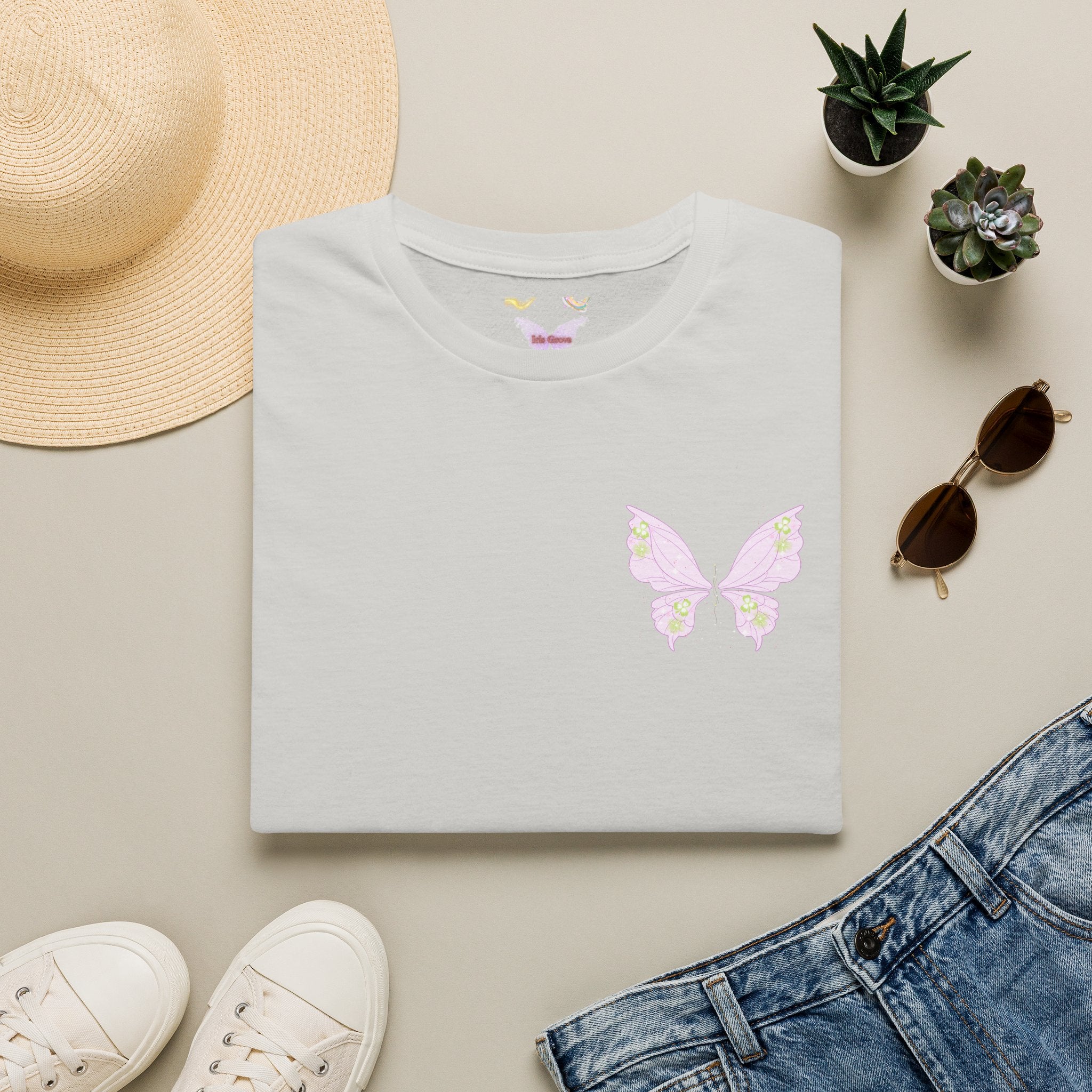 Pastel Butterfly Tee — Soft Pink Minimalist Butterfly T‑Shirt