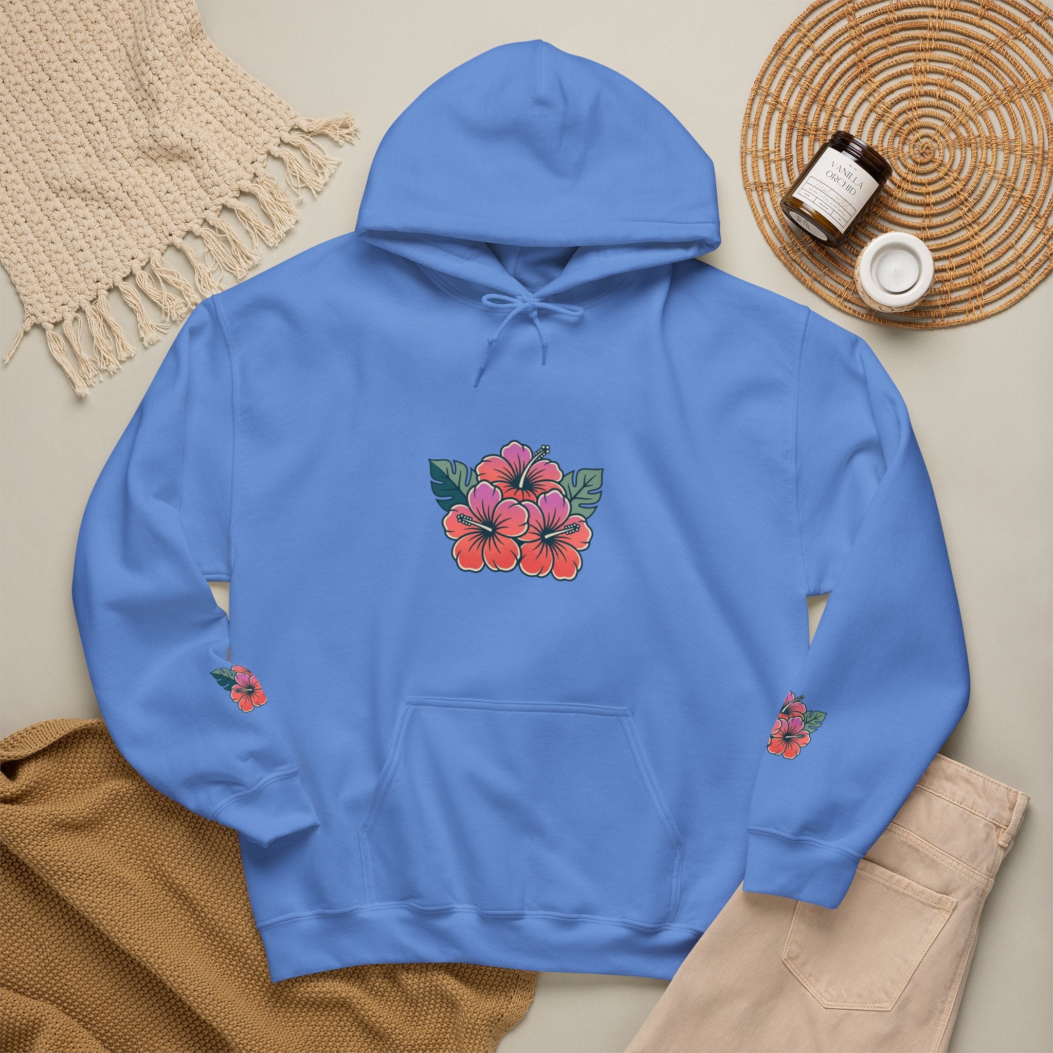 Hibiscus Floral Hoodie — Tropical Flower Graphic Sweatshirt