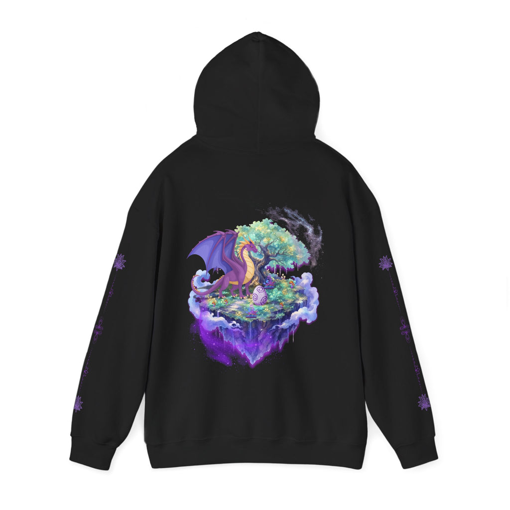 Dragon Isle Hoodie — Passion Script Fantasy Hoodie with Floating Island Art