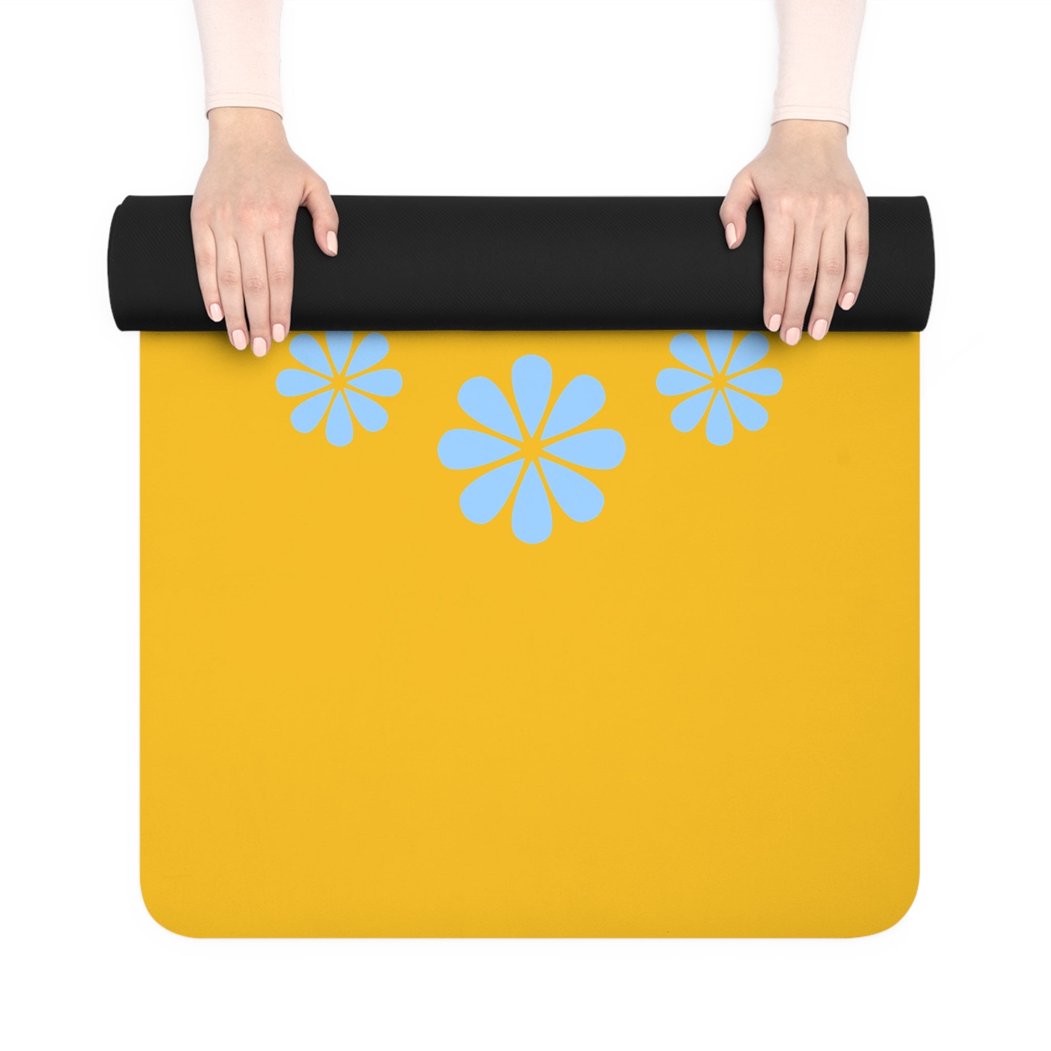 Yellow Lotus Yoga Mat — "Breathe In and Out, Flow Like a Lotus Pod" Rubber Mat
