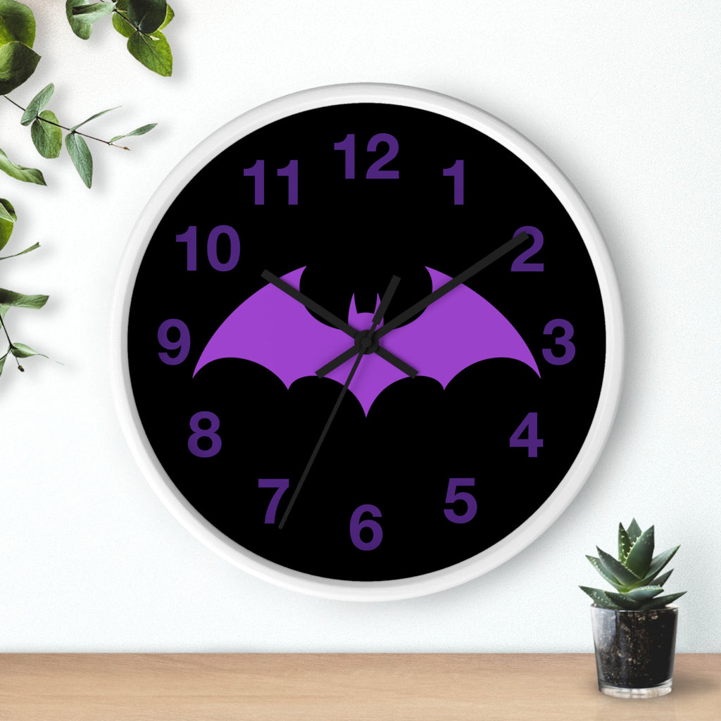 Purple Bat Wall Clock – Gothic Vampire Night Décor