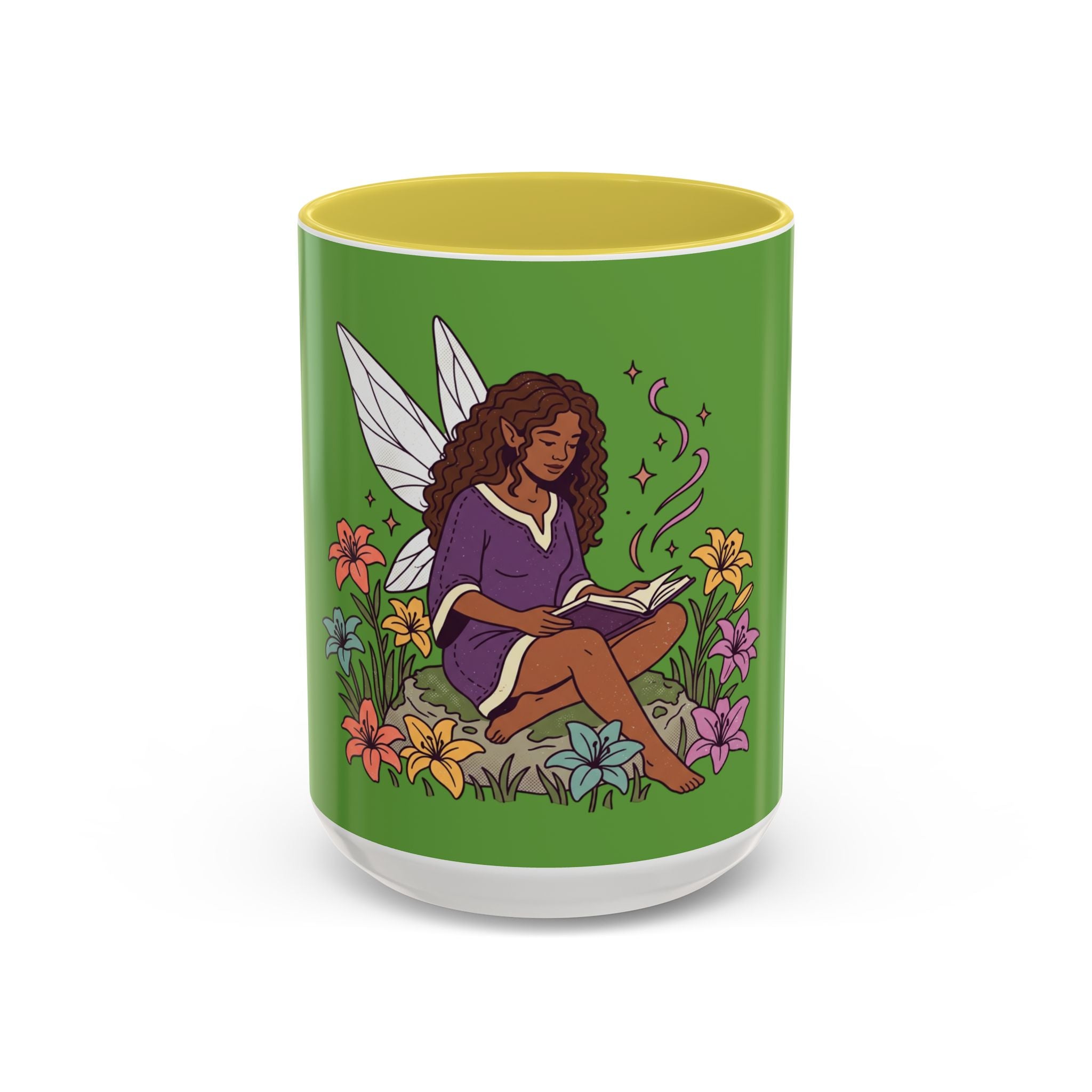 Fairy Reading Mug — Whimsical Floral Coffee Cup (11oz & 15oz)