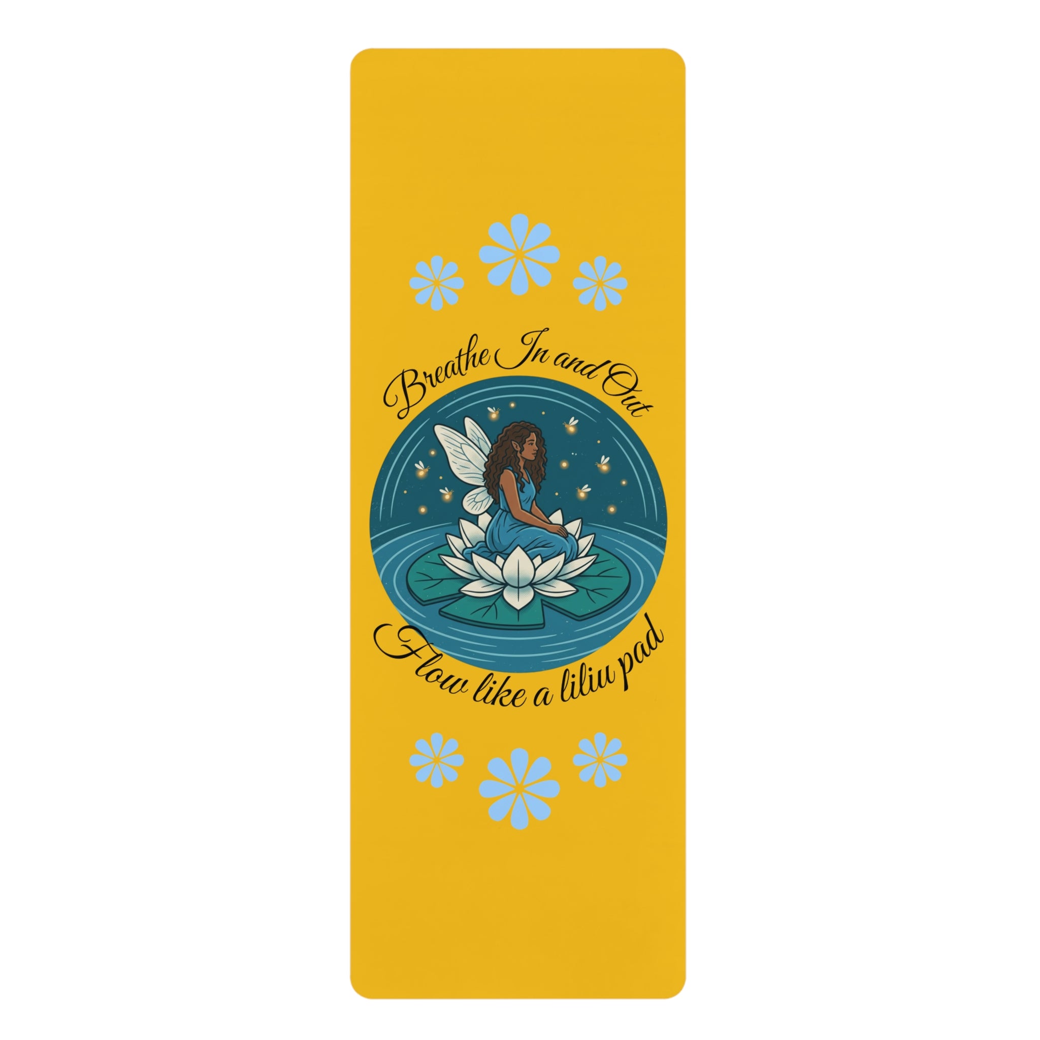 Yellow Lotus Yoga Mat — "Breathe In and Out, Flow Like a Lotus Pod" Rubber Mat