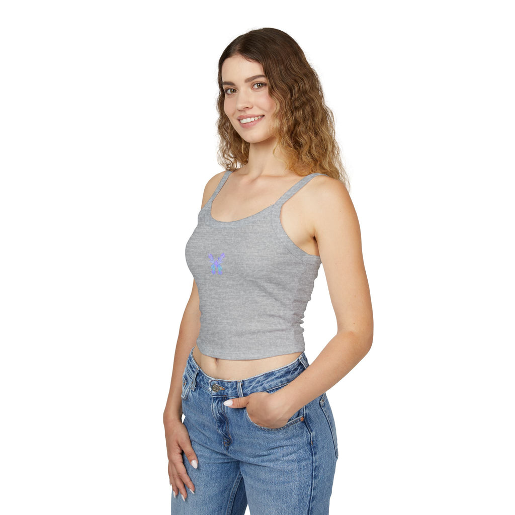 Butterfly Watercolor Crop Tank Top — Lavender Blue Feminine Spaghetti Strap