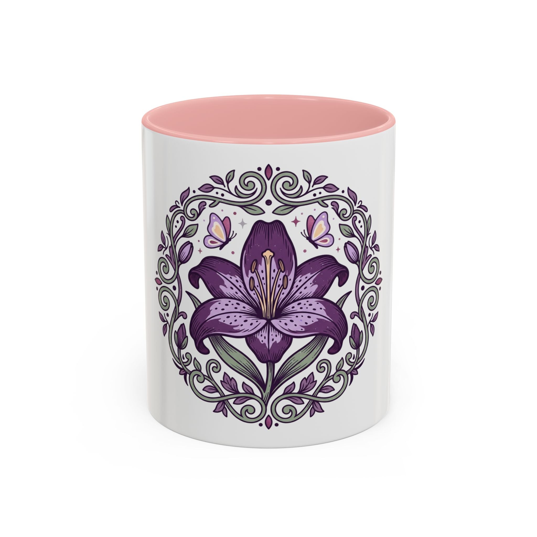 Purple Lily Accent Coffee Mug — Floral Boho Tea & Coffee Cup (11/15oz)