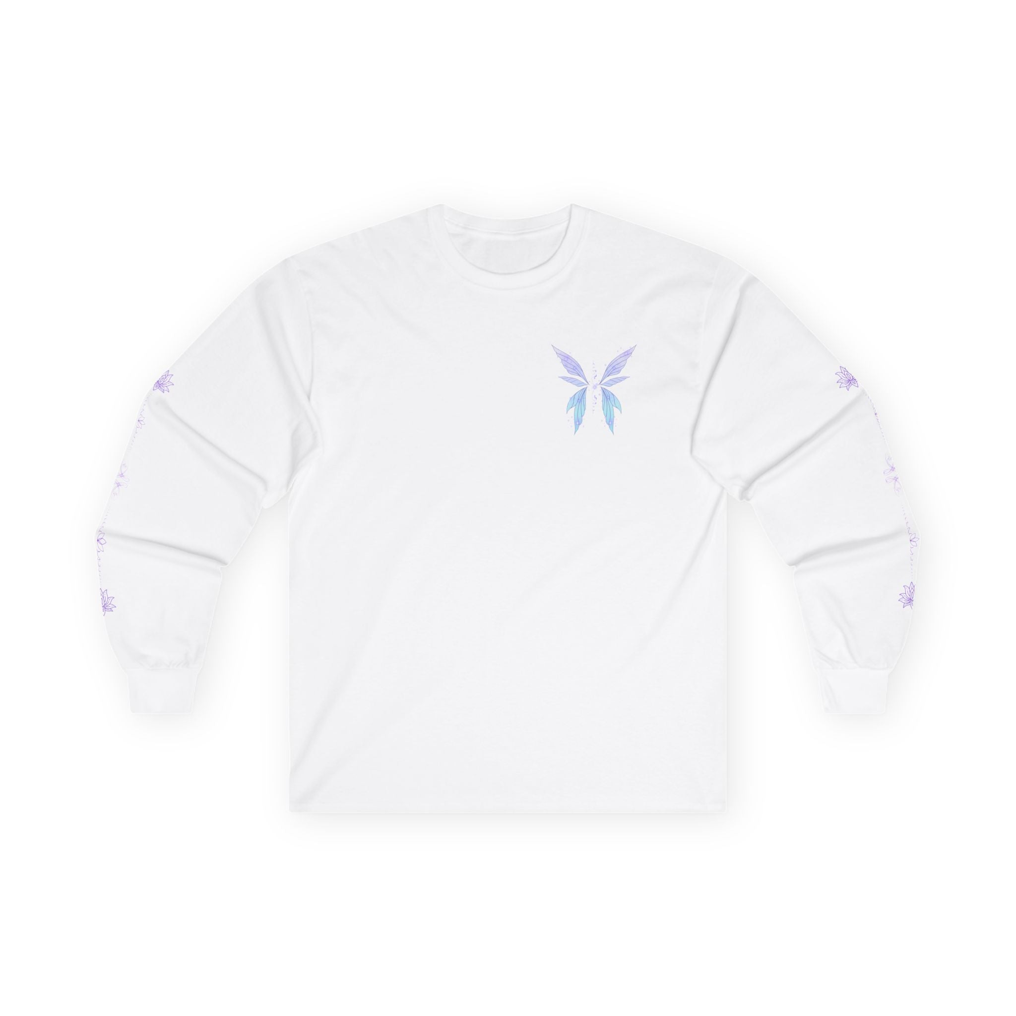 Butterfly Wings Long Sleeve Tee — Pastel Blue & Lavender Chest and Back Print