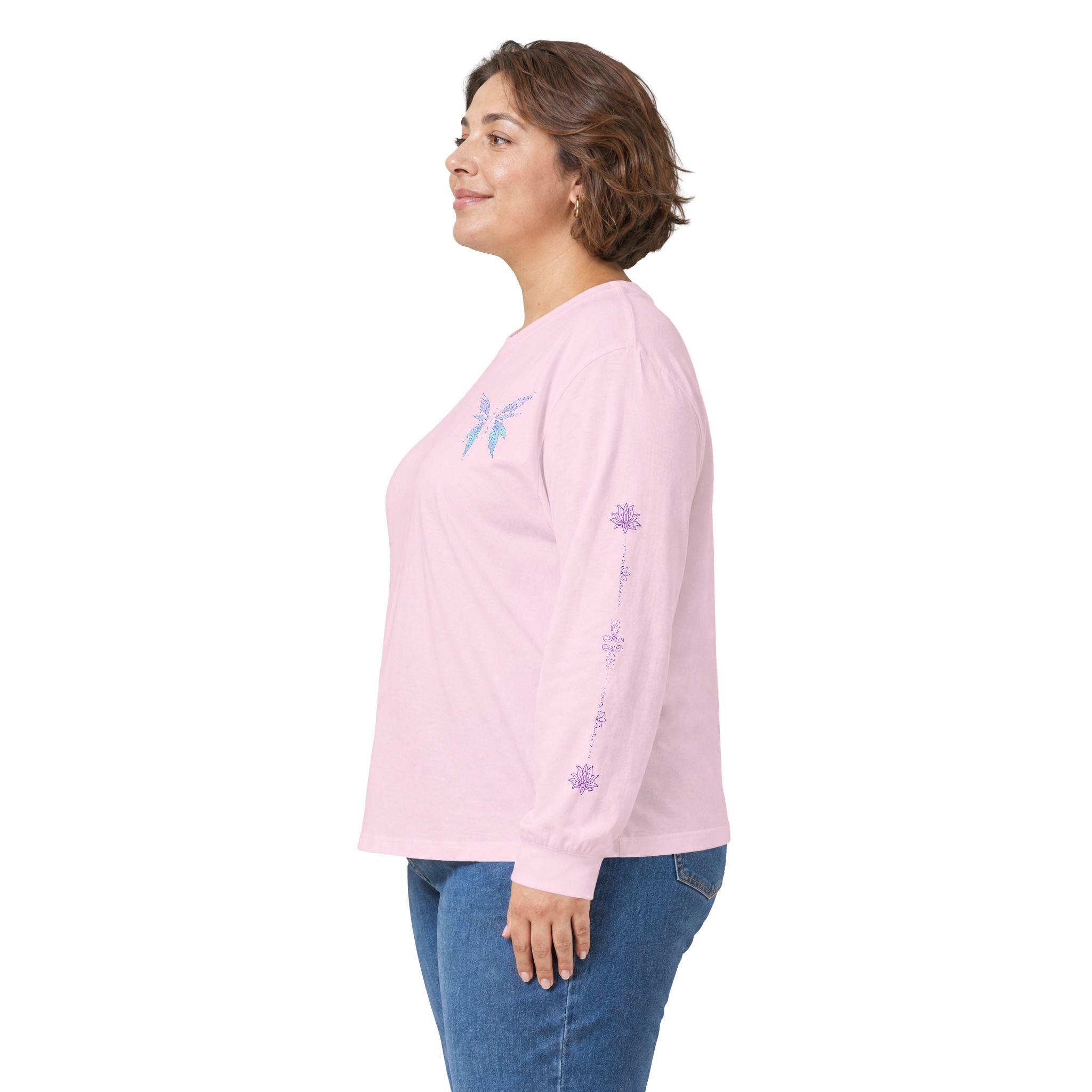 Butterfly Wings Long Sleeve Tee — Pastel Blue & Lavender Chest and Back Print