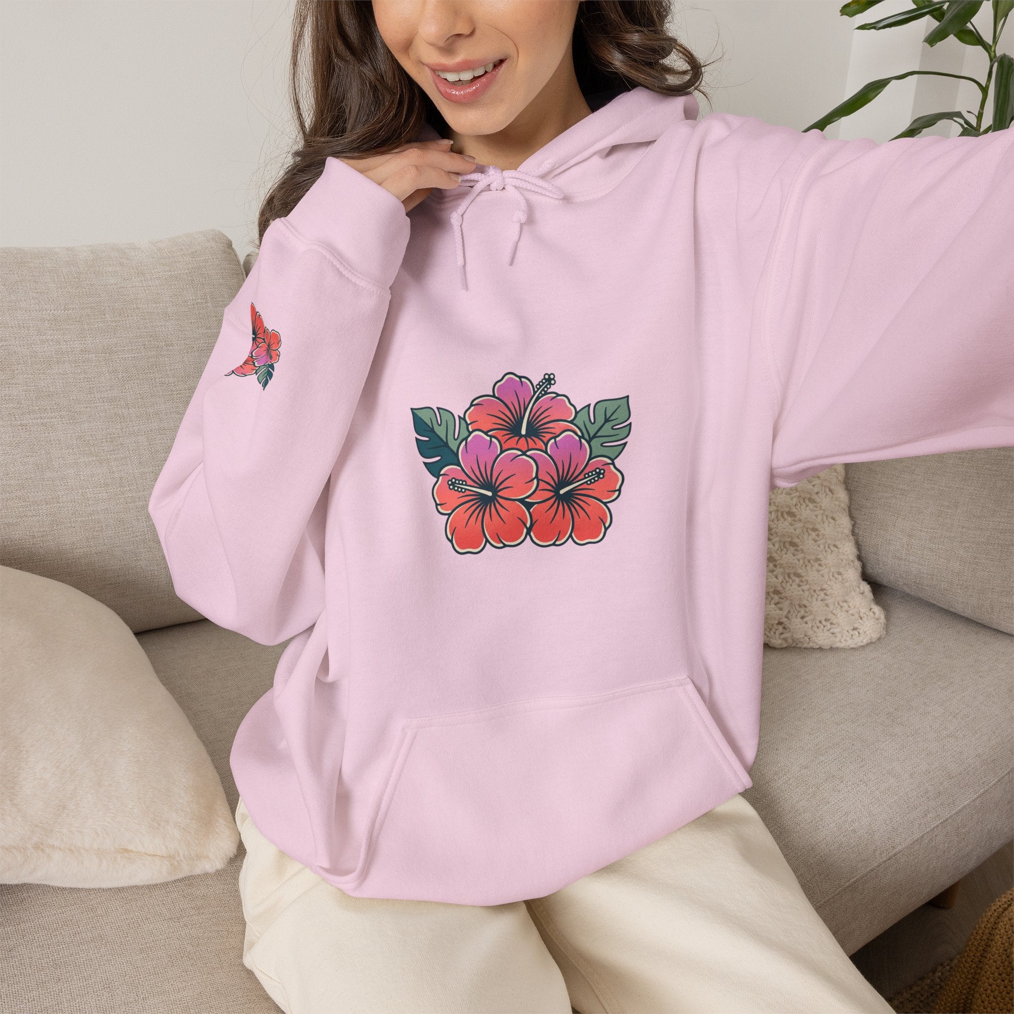 Hibiscus Floral Hoodie — Tropical Flower Graphic Sweatshirt