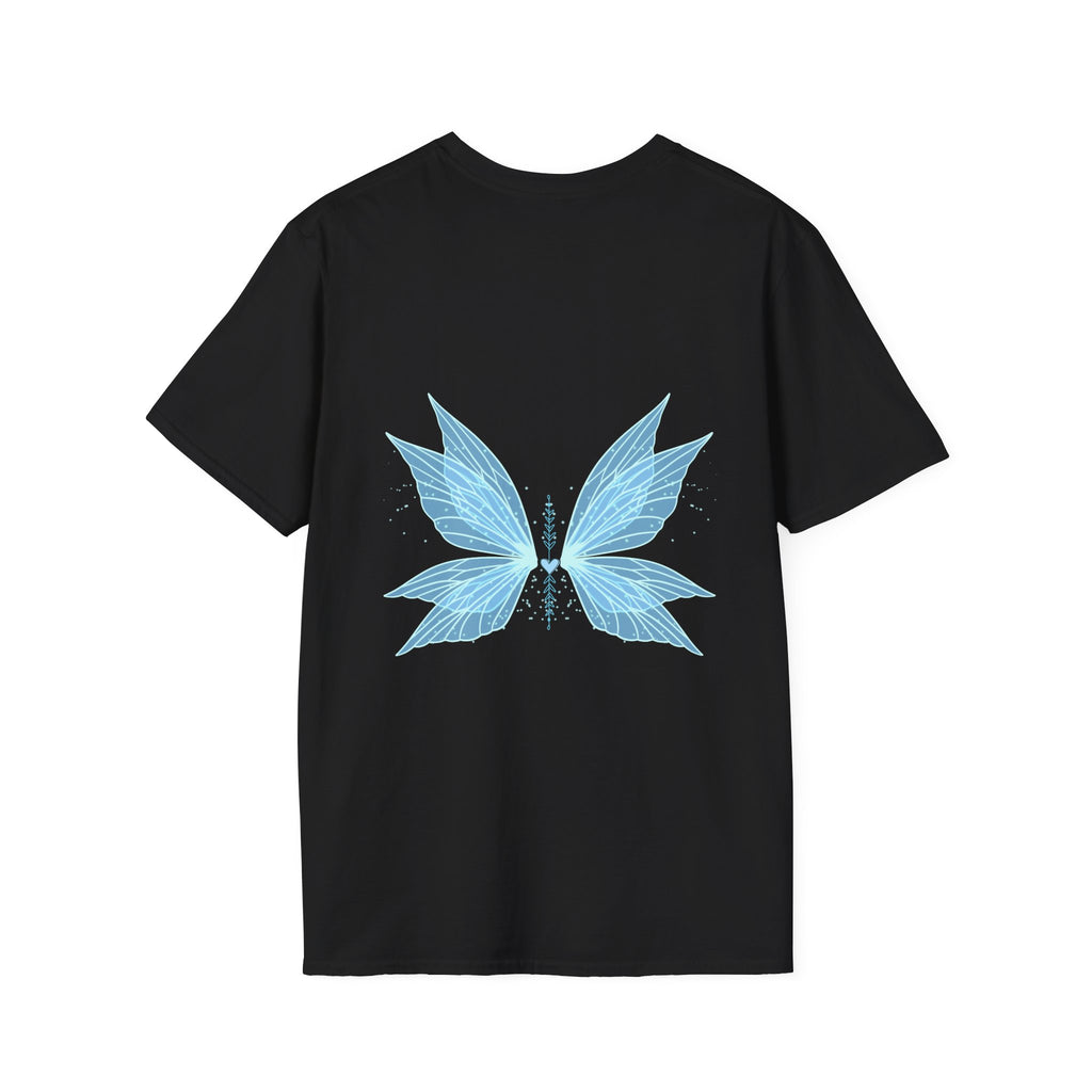 Blue Watercolor Butterfly Tee — Minimal Chest Graphic T-Shirt