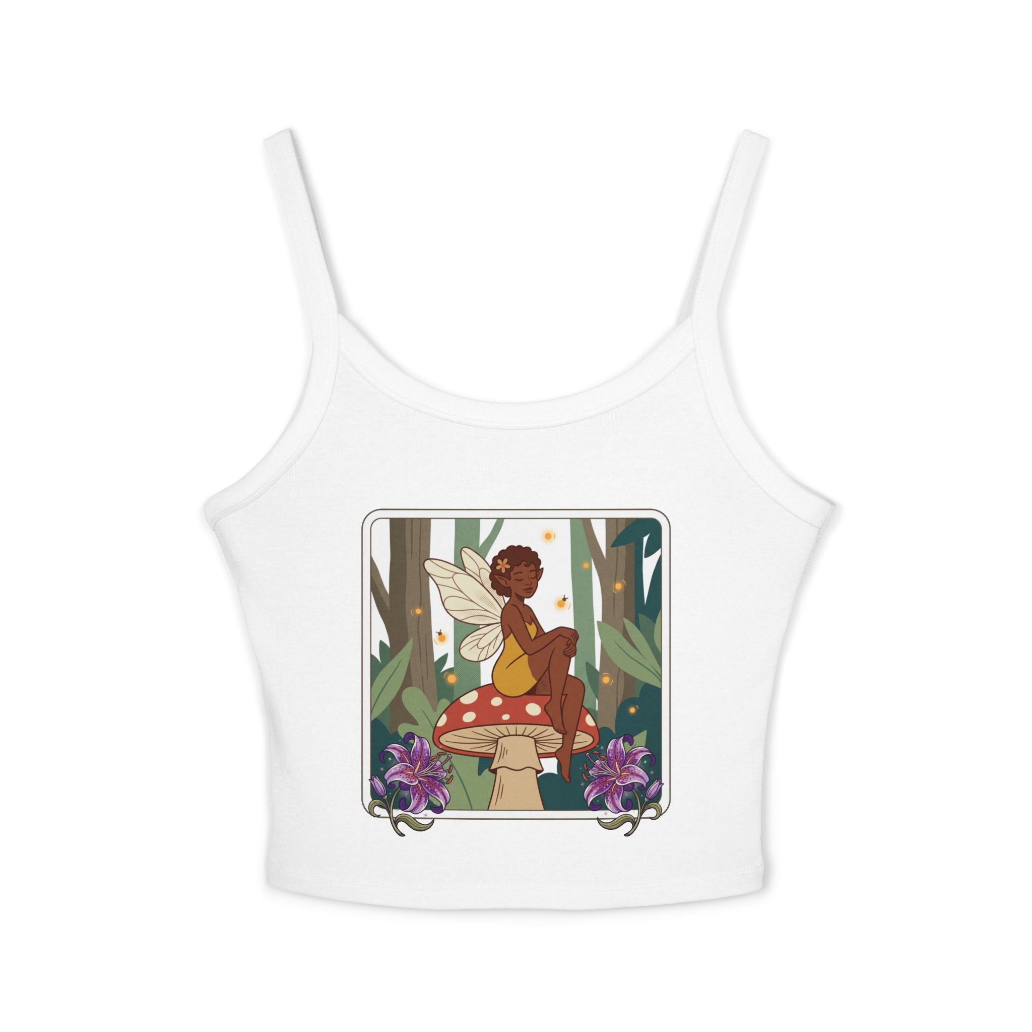 Fairy Mushroom Tank Top - Whimsical Forest Fairy Graphic Crop