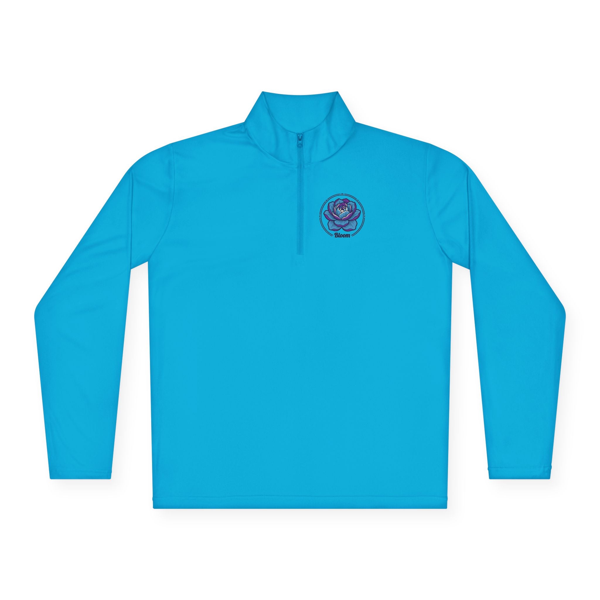 Embroidered Blue Rose Quarter-Zip Pullover