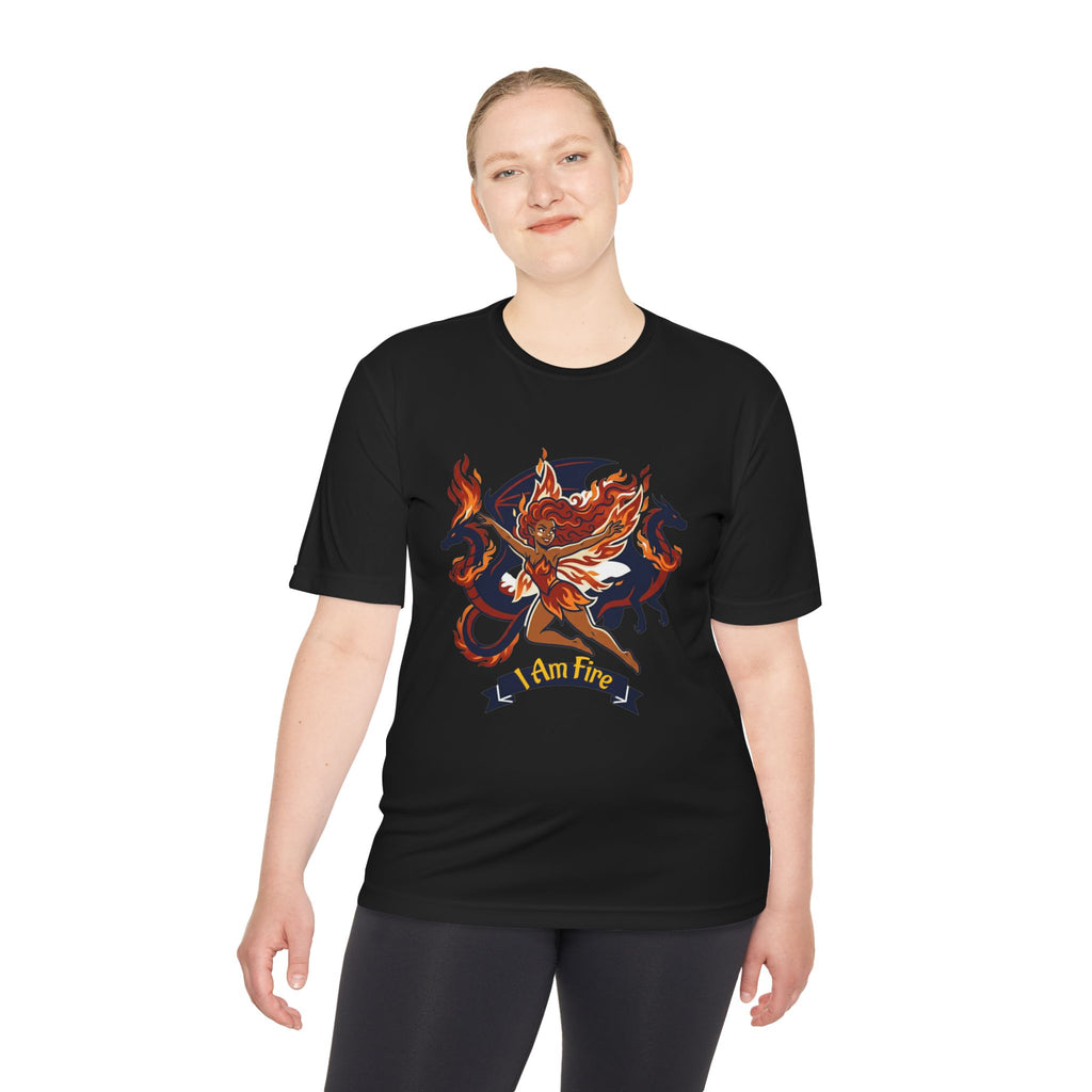 Phoenix Crest Performance Tee — 'I Am Fire' Athletic Shirt