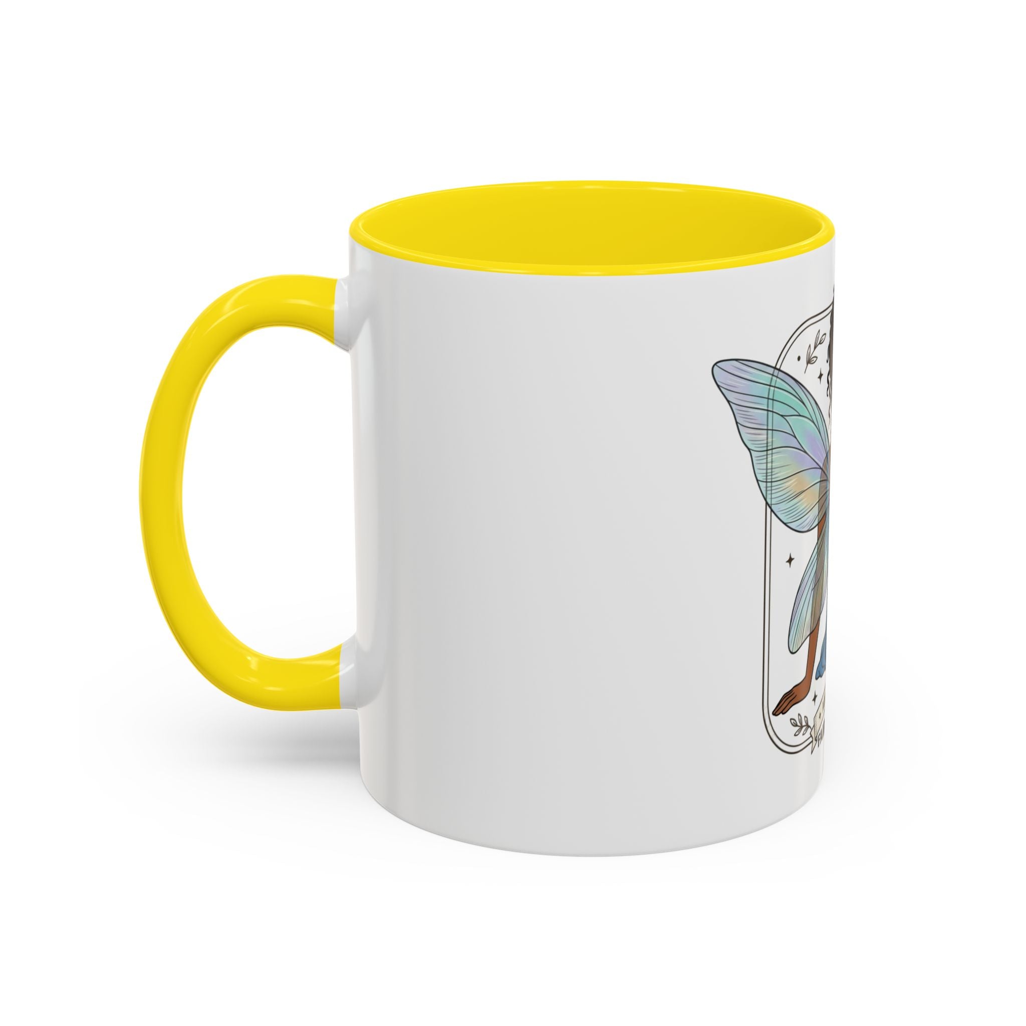 Fairy Embrace Accent Coffee Mug — Aurora Flora Black-Handled 11/15oz